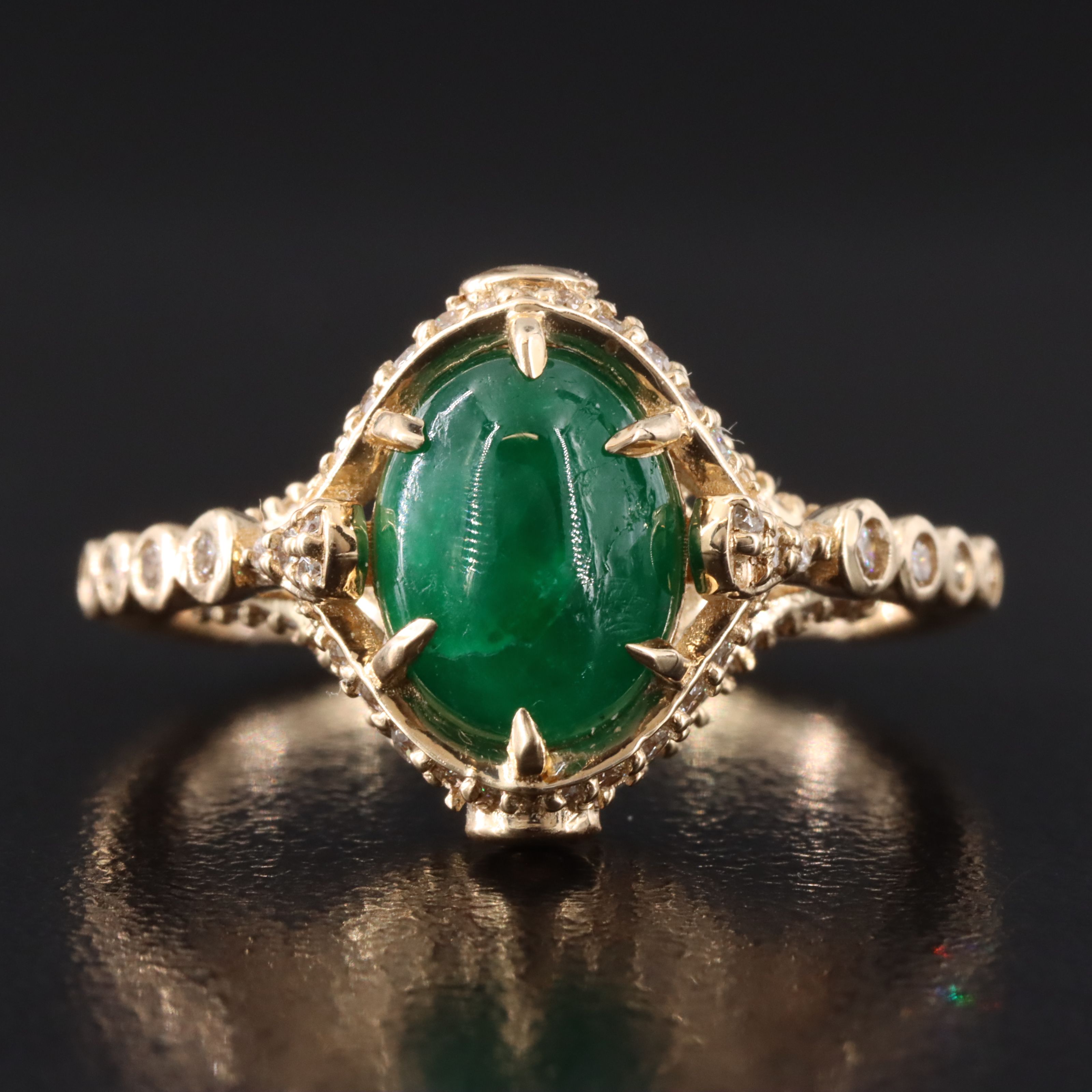 14K 1.97 CT Emerald and Diamond Ornate Ring