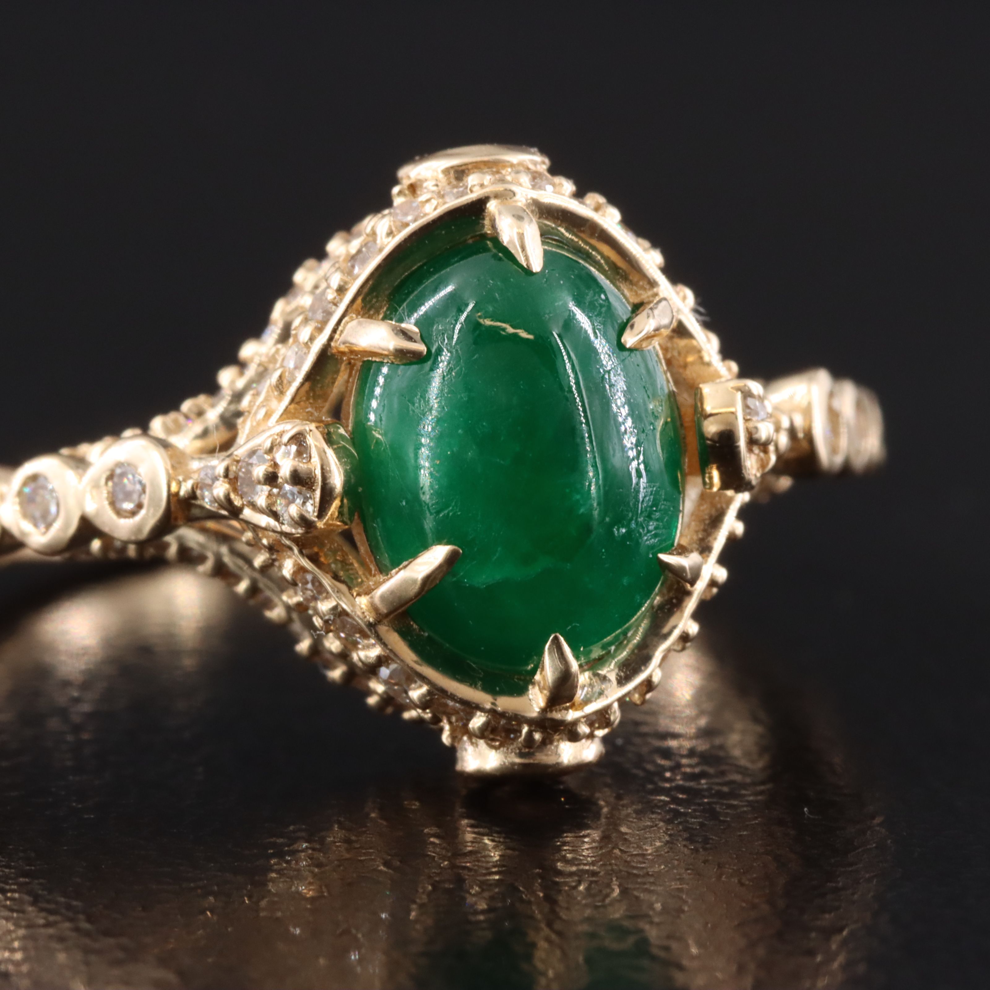 14K 1.97 CT Emerald and Diamond Ornate Ring