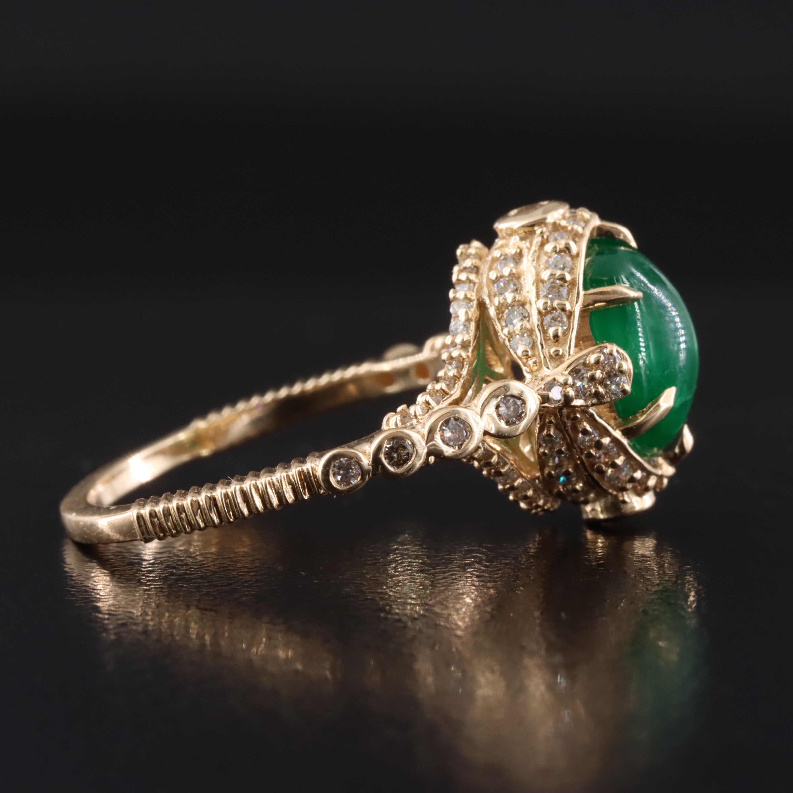 14K 1.97 CT Emerald and Diamond Ornate Ring