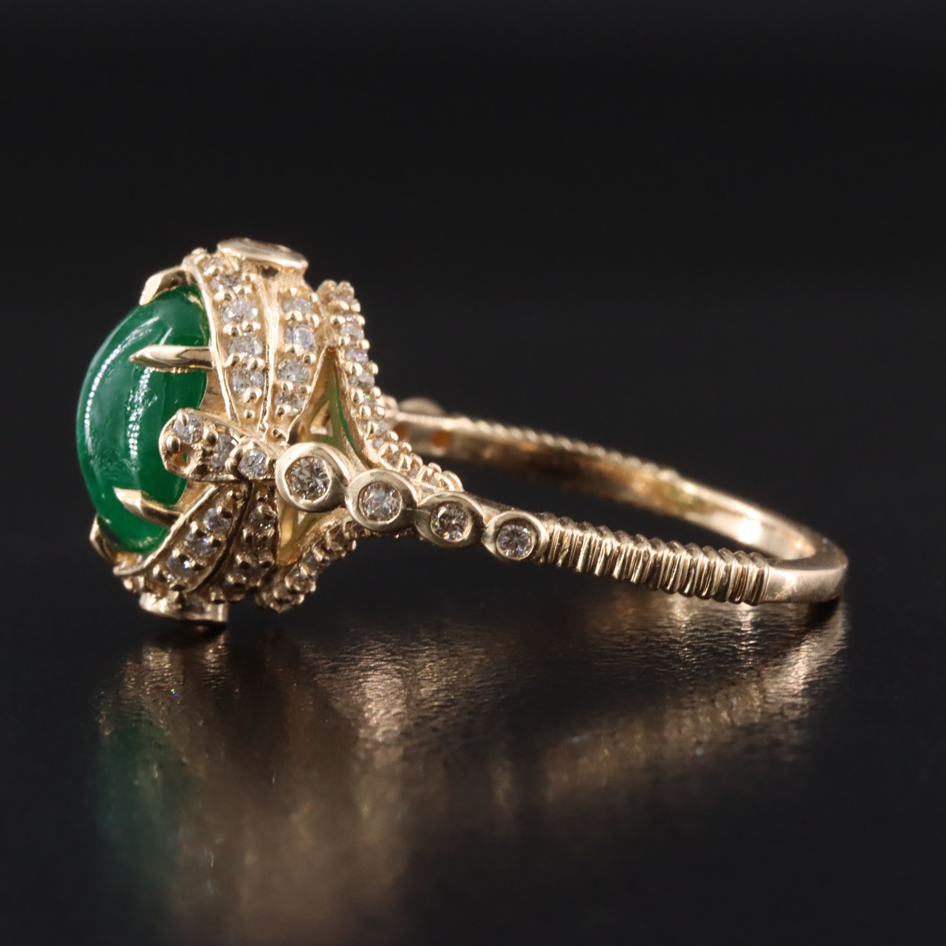 14K 1.97 CT Emerald and Diamond Ornate Ring