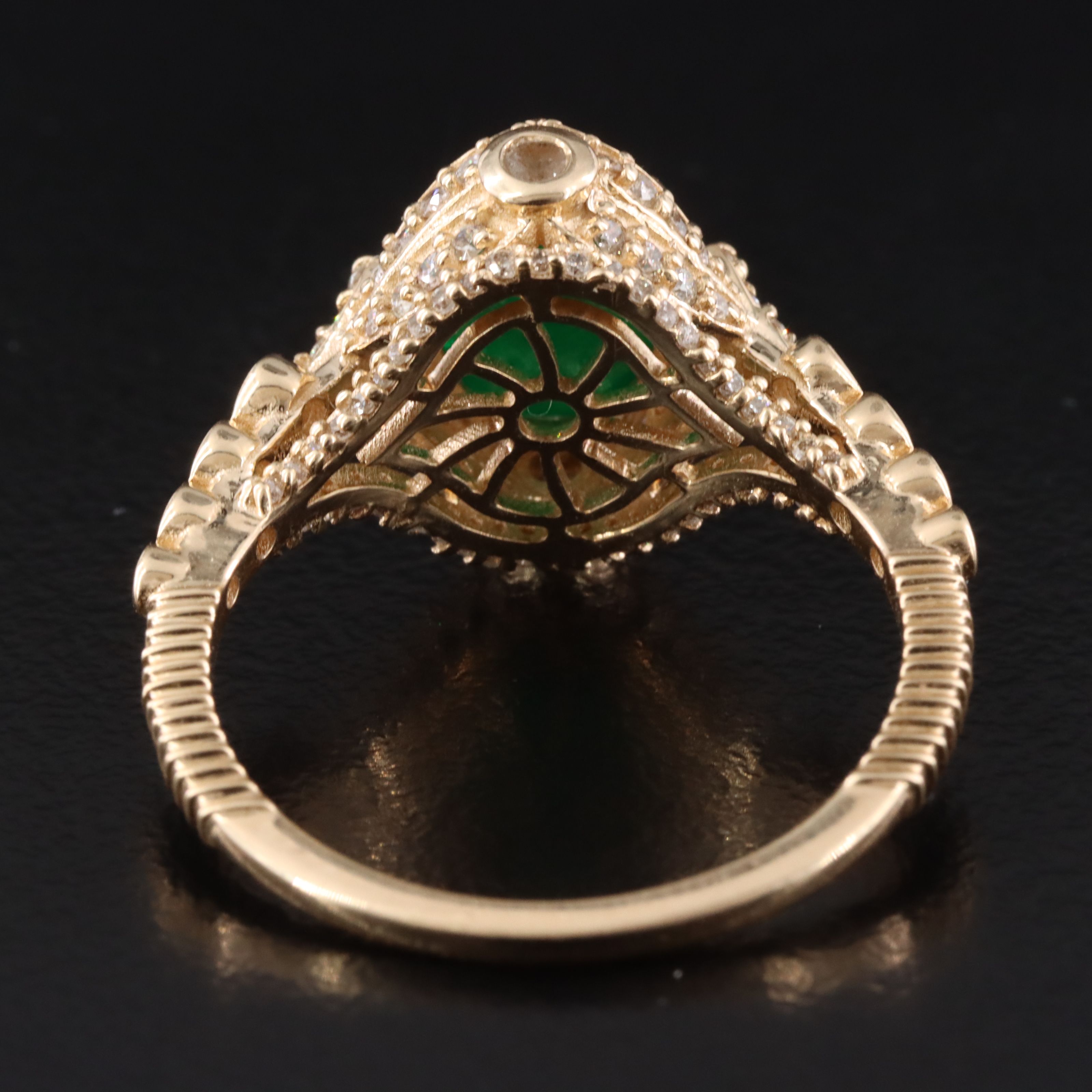 14K 1.97 CT Emerald and Diamond Ornate Ring