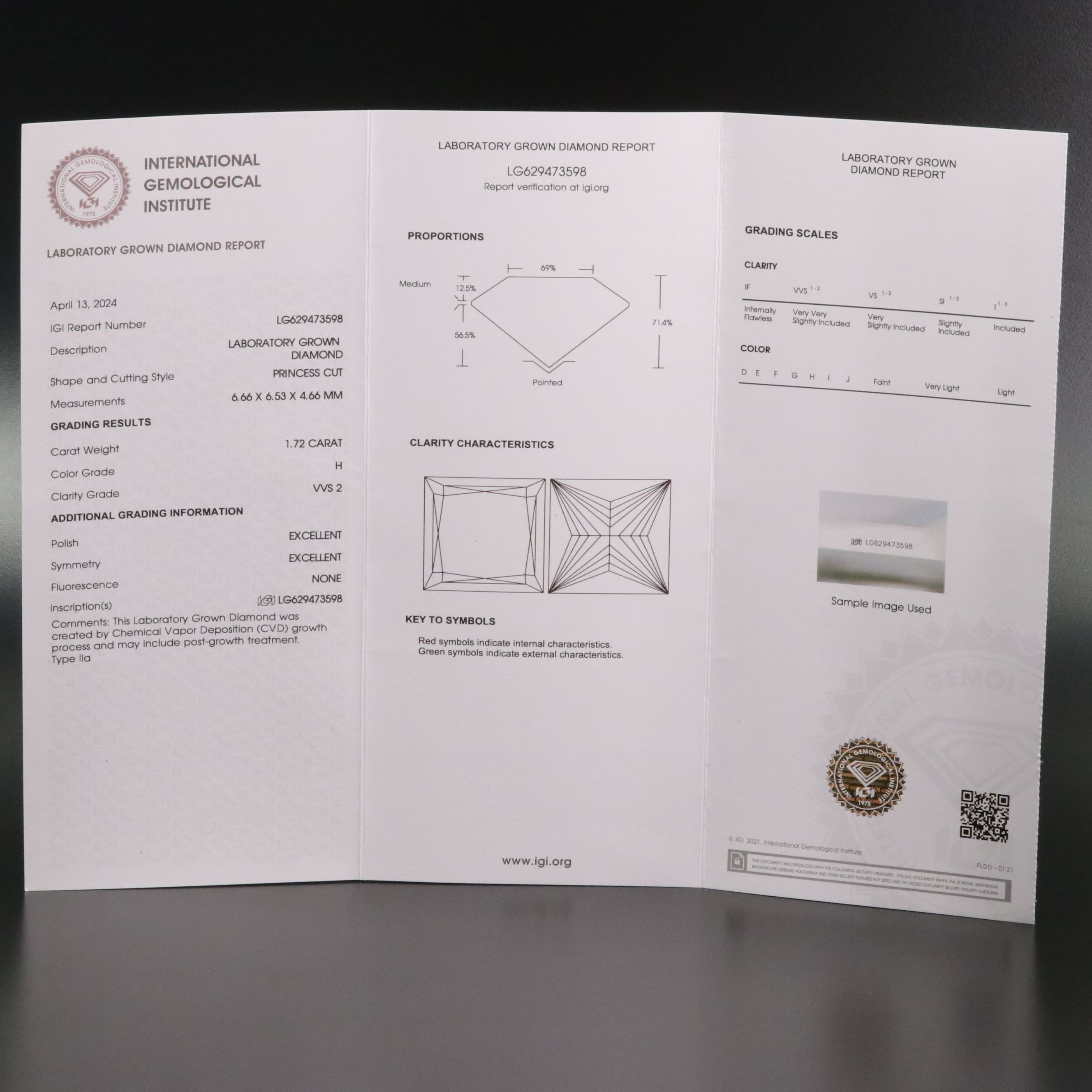 Loose 1.72 CT Lab Grown Diamond with IGI Report