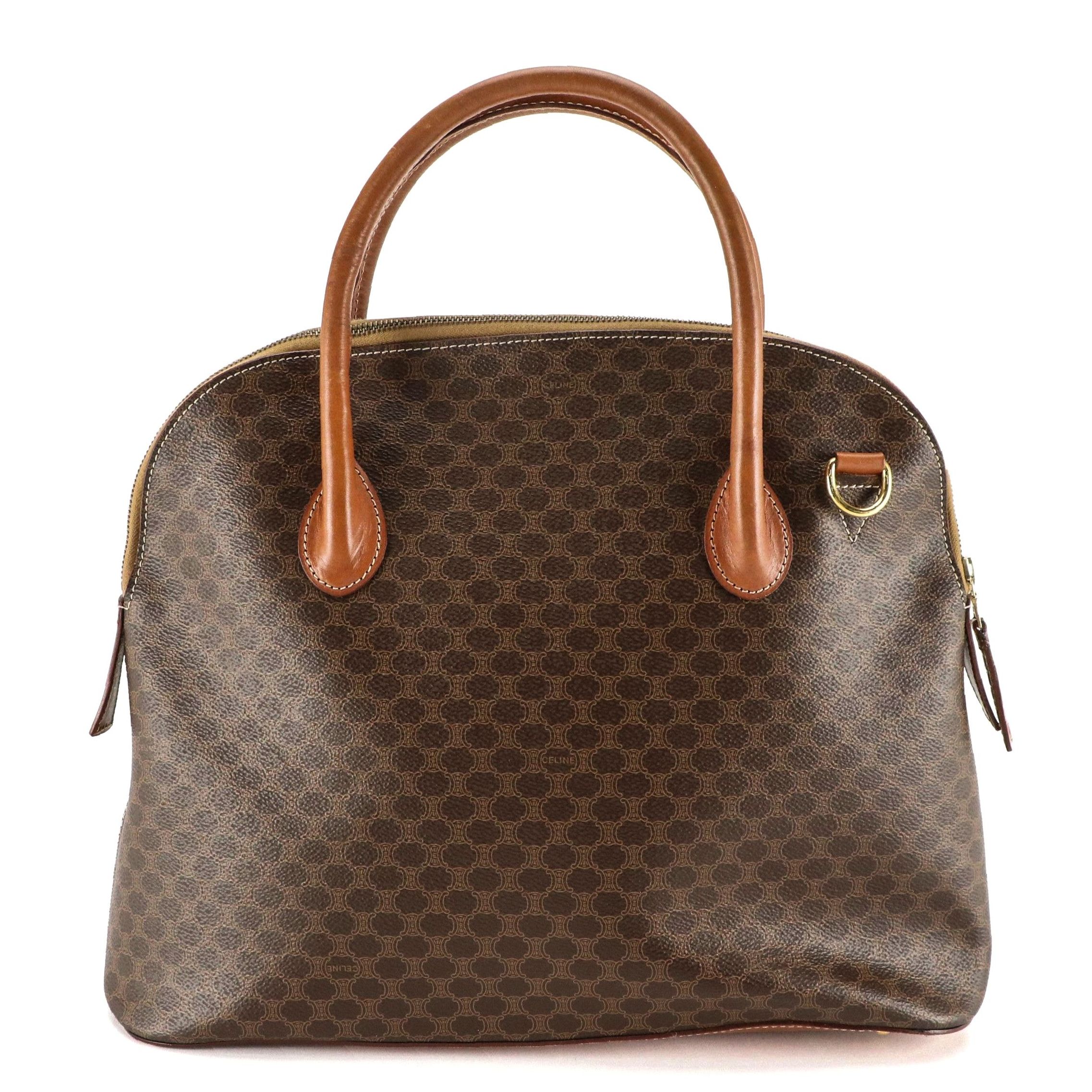 Celine Large Dome Handbag in Macadam Canvas and Leather