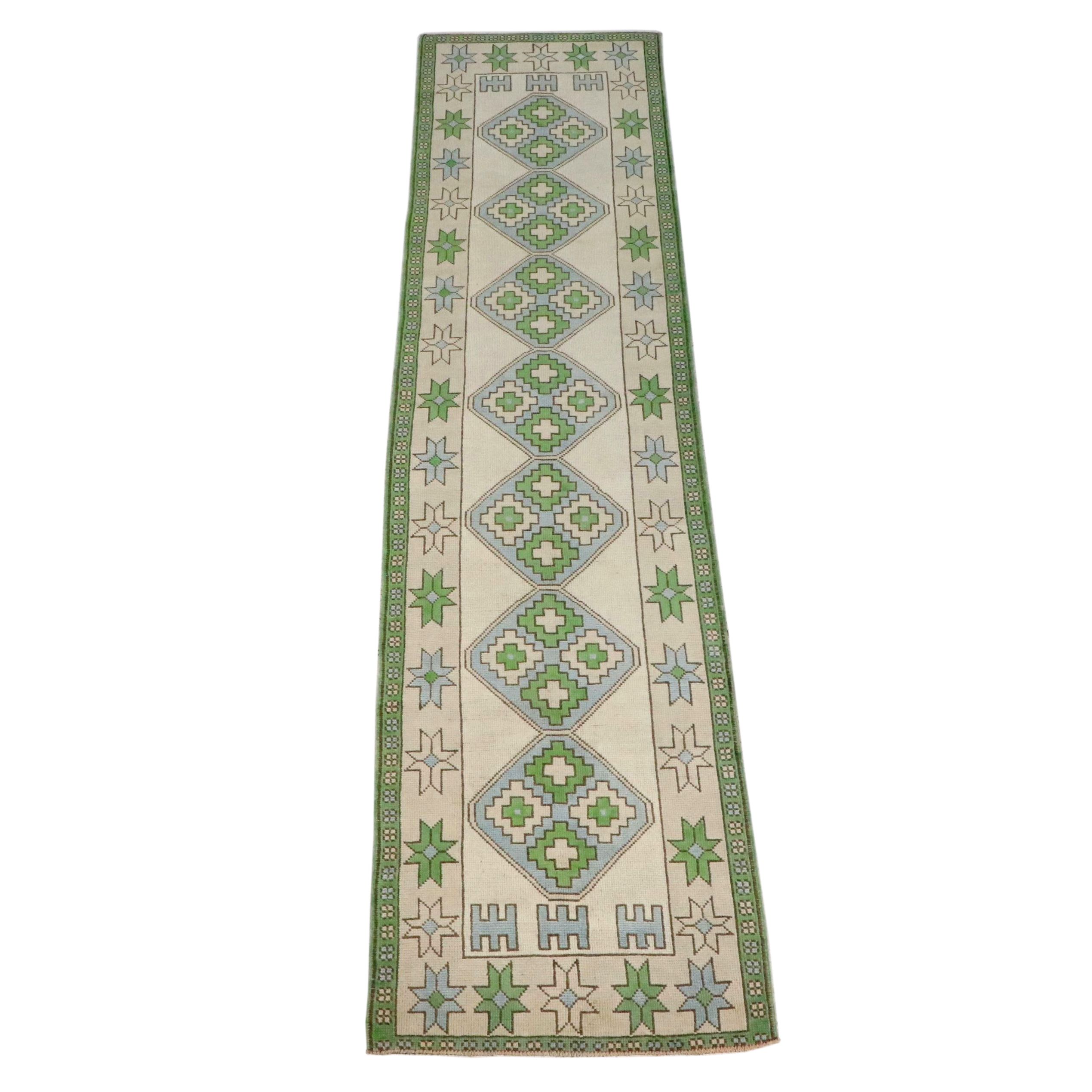 2'11 x 12'11 Hand-Knotted Turkish Oushak Carpet Runner