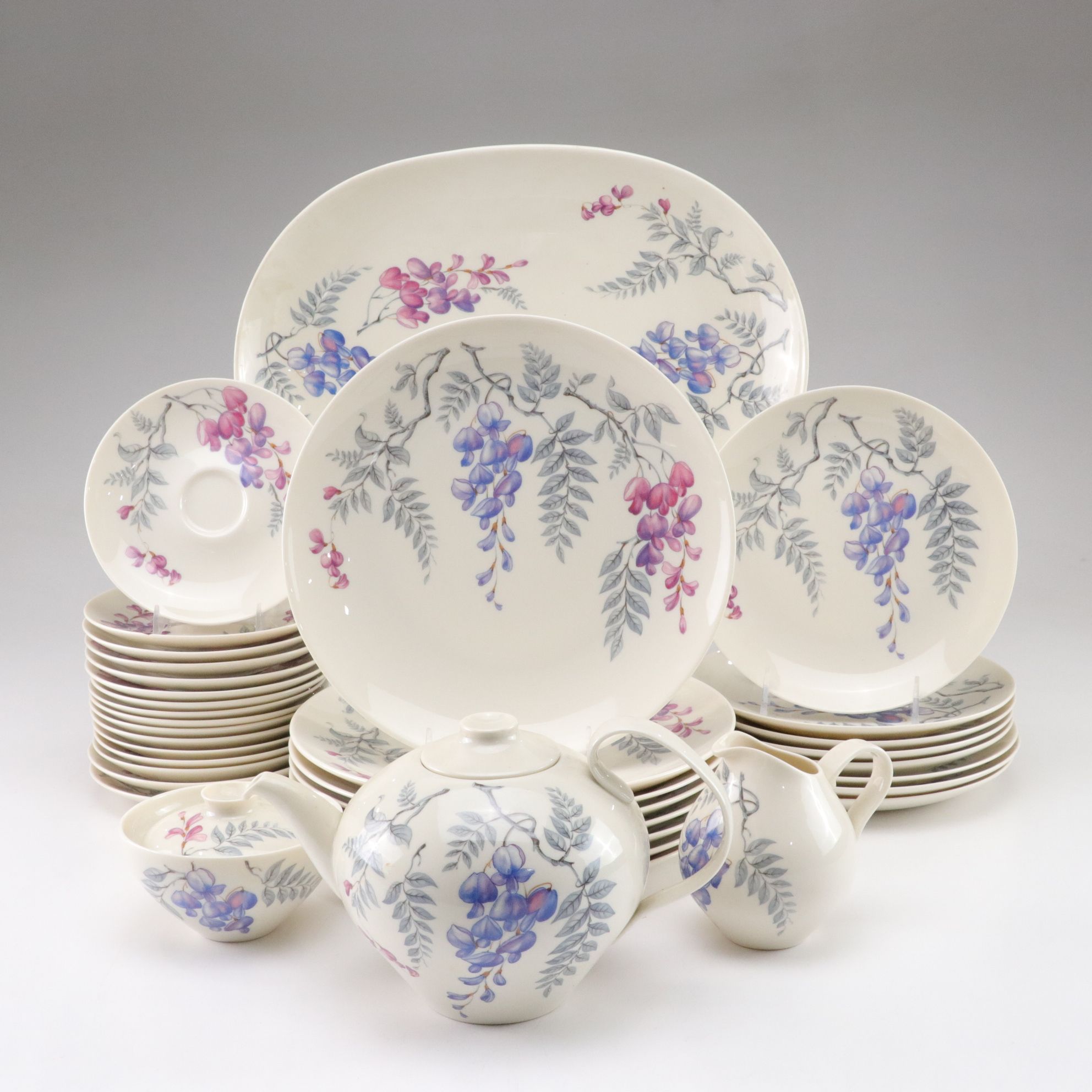 Castleton China "Wisteria" Dinnerware Set for Eight with Extras, 1950-60s
