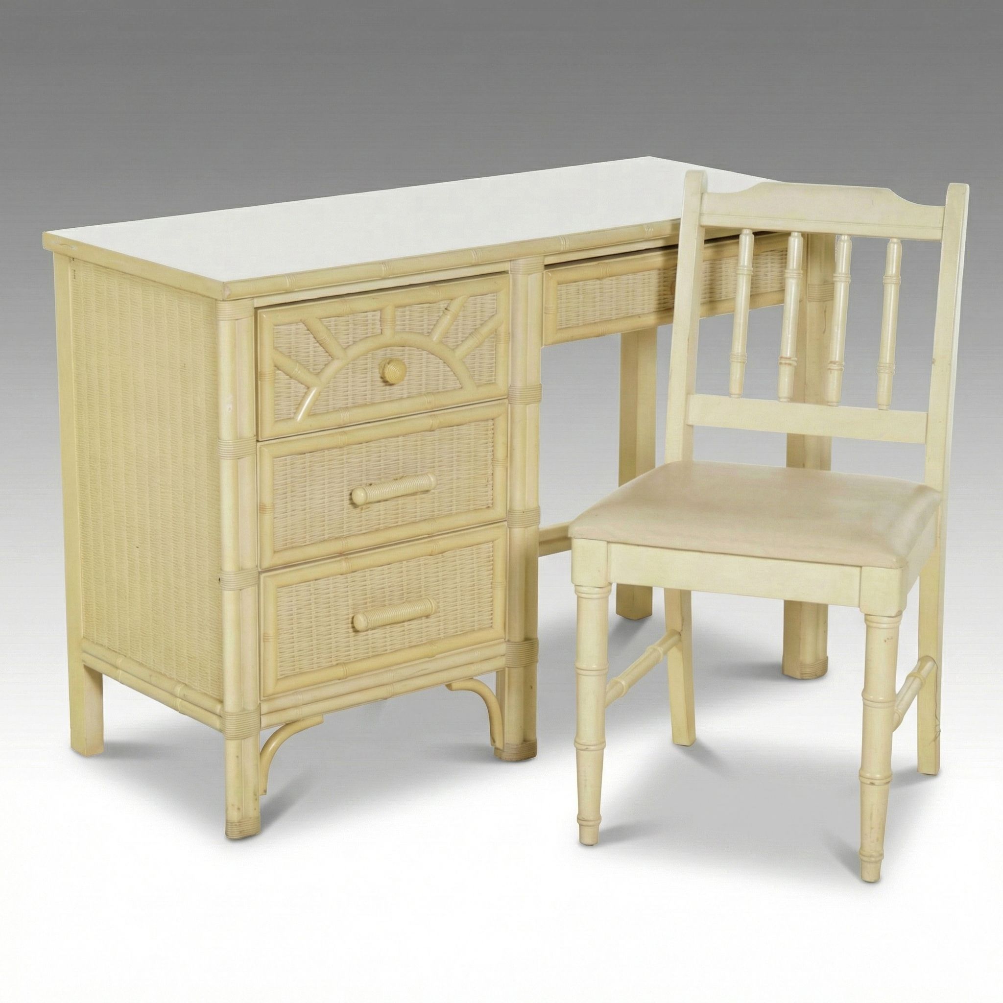 Henry Link Faux Bamboo and Wicker Desk and Chair, Late 20th Century