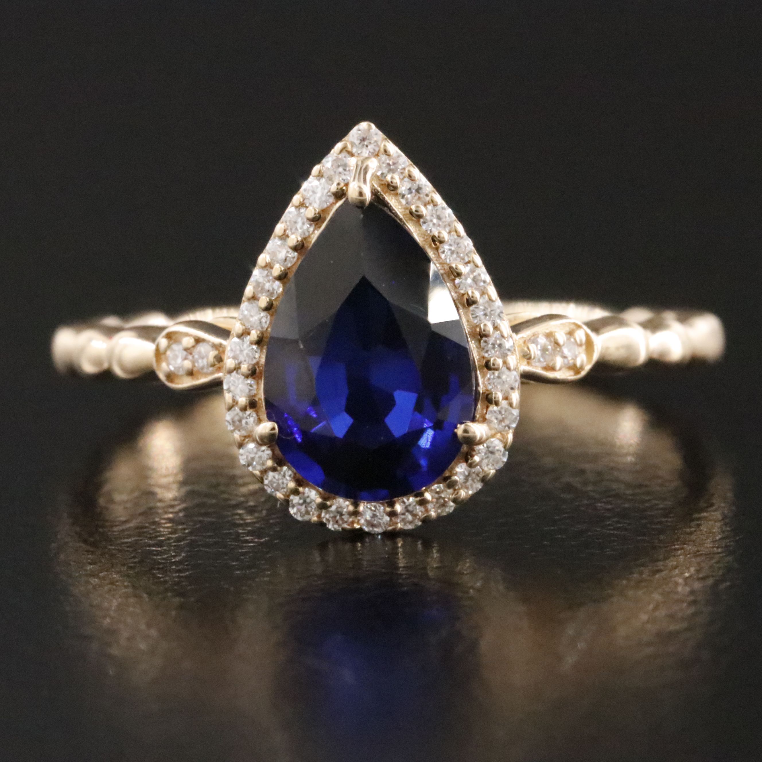 14K 1.75 CT Sapphire and Moissanite Halo Ring