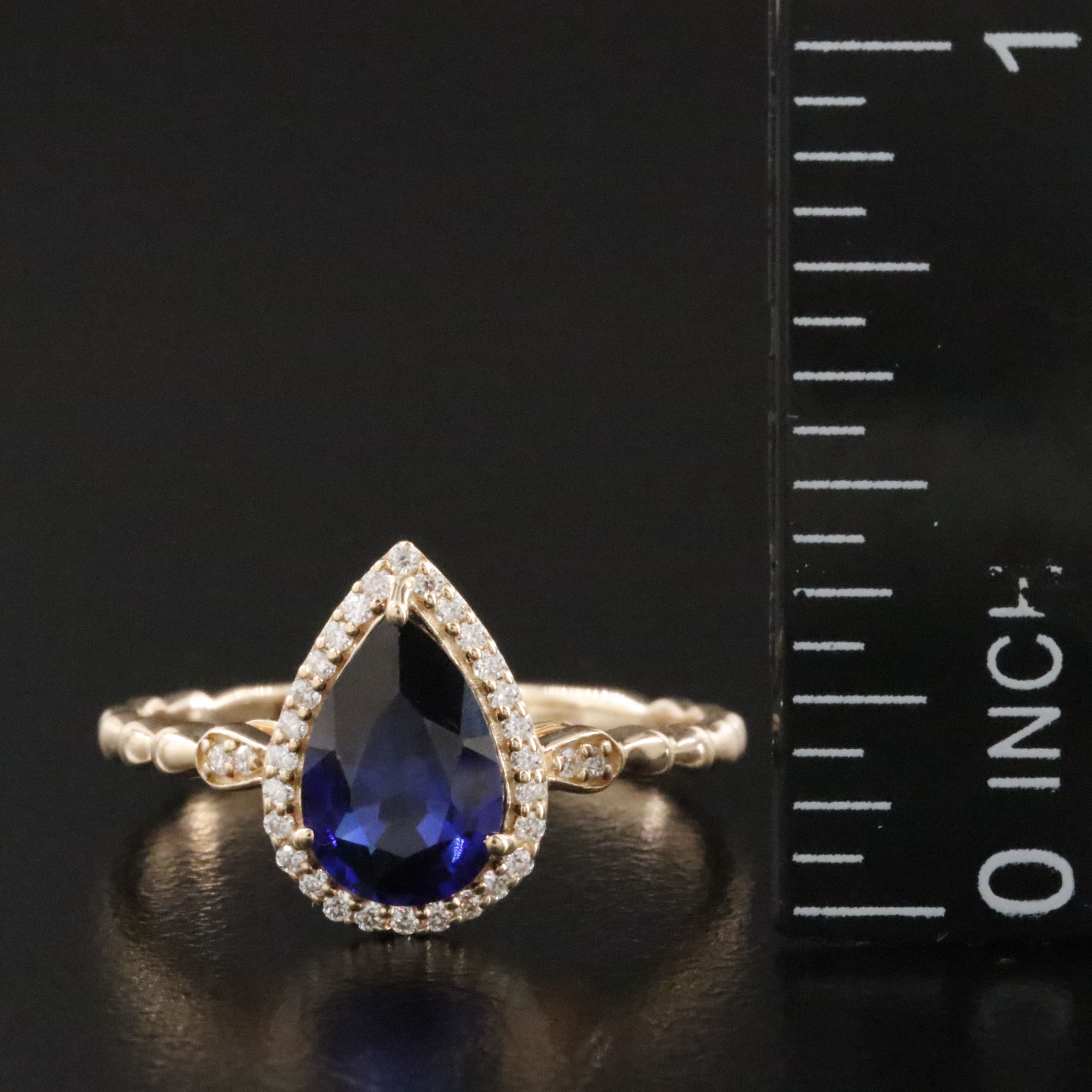 14K 1.75 CT Sapphire and Moissanite Halo Ring
