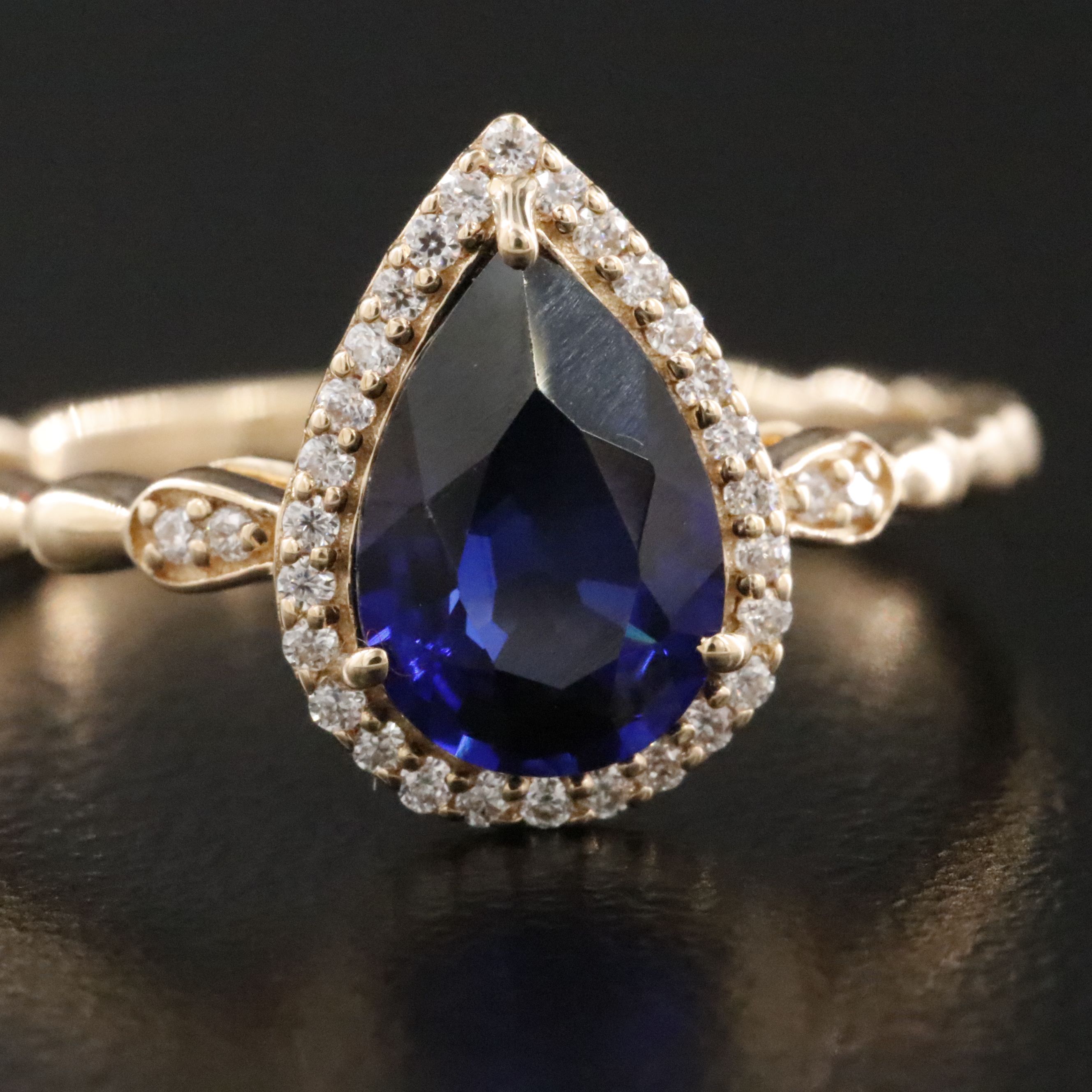 14K 1.75 CT Sapphire and Moissanite Halo Ring