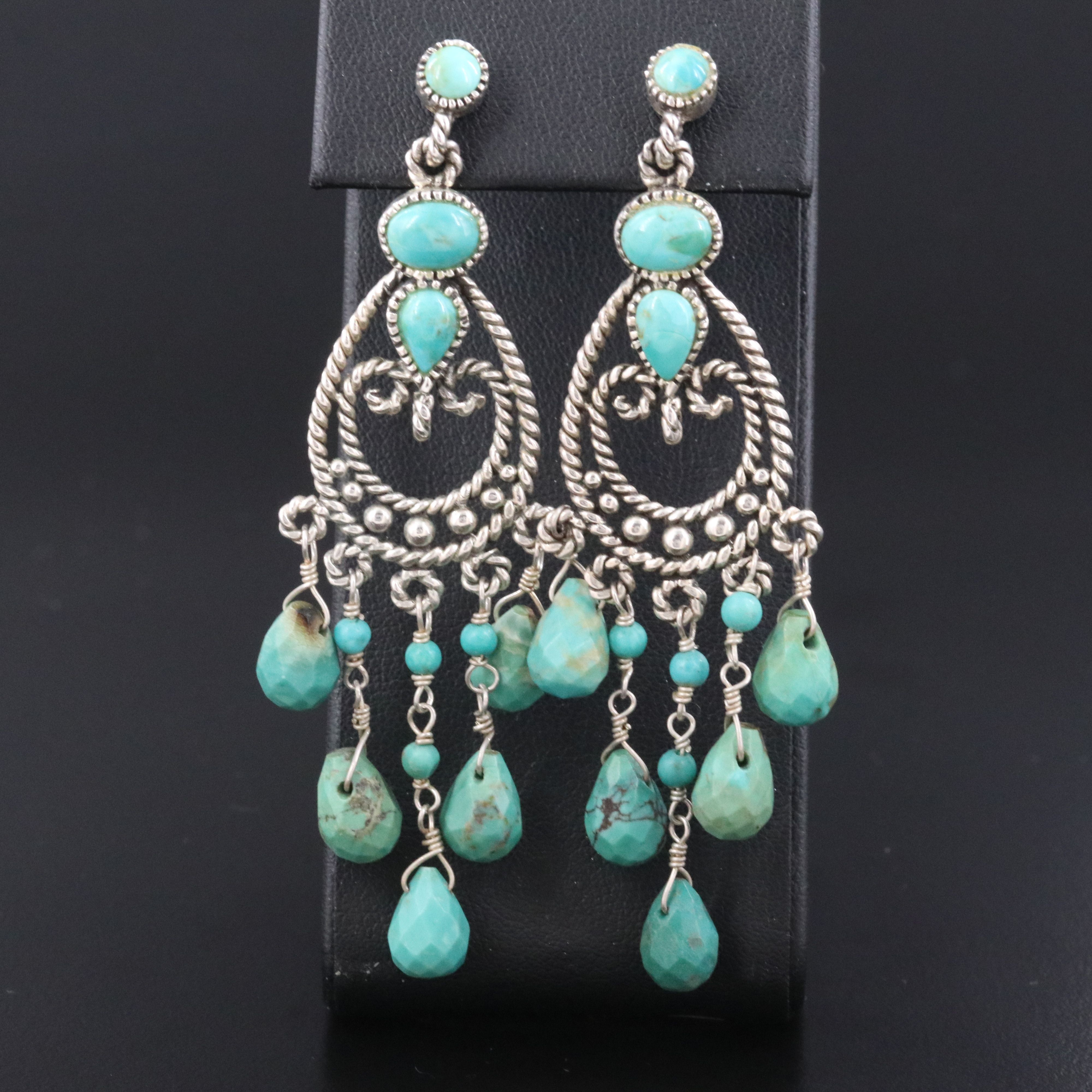 Barse Sterling Turquoise Chandelier Earrings