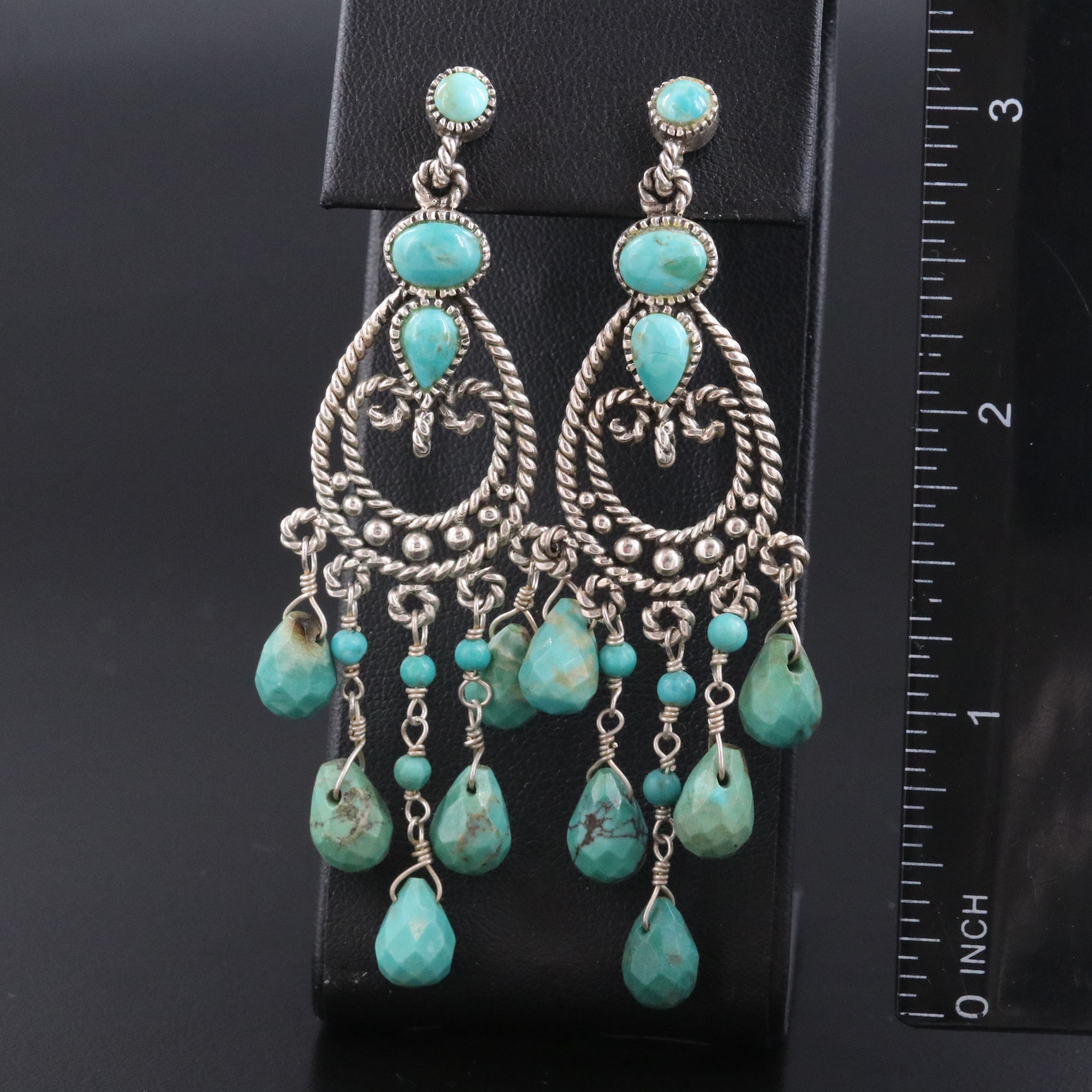 Barse Sterling Turquoise Chandelier Earrings