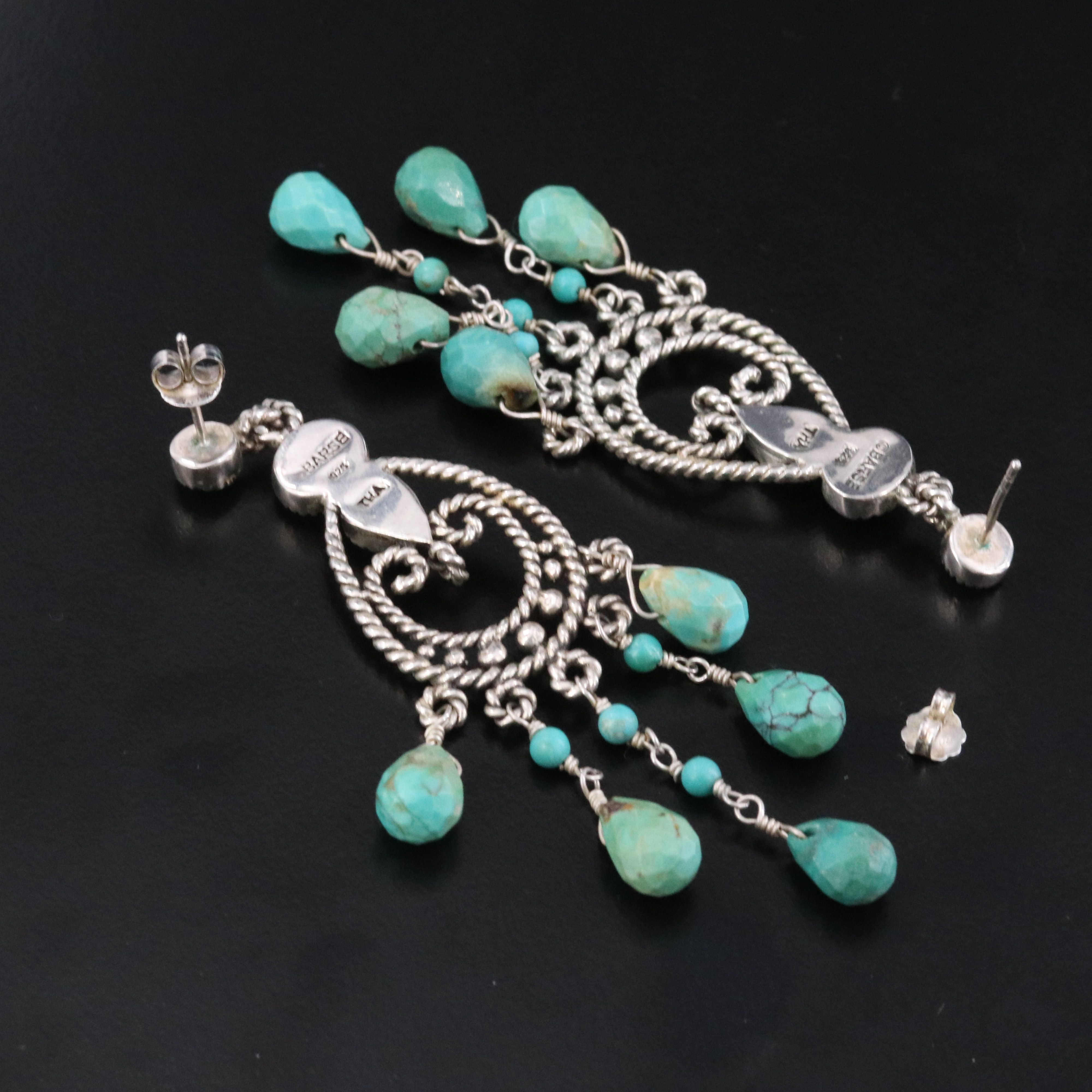 Barse Sterling Turquoise Chandelier Earrings