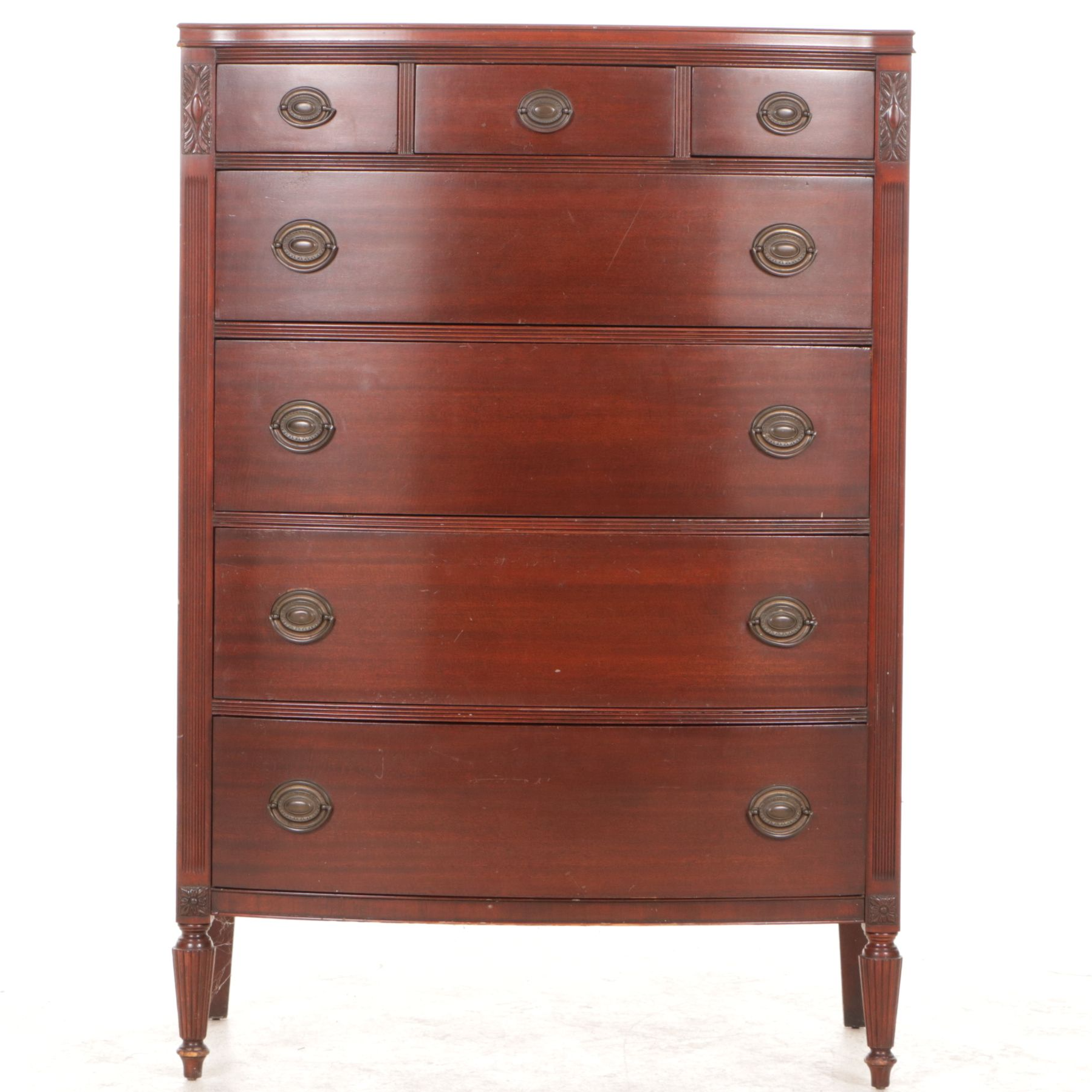 Sheraton Style Mahogany Bow Front Chest of Drawers, Early 20th Century