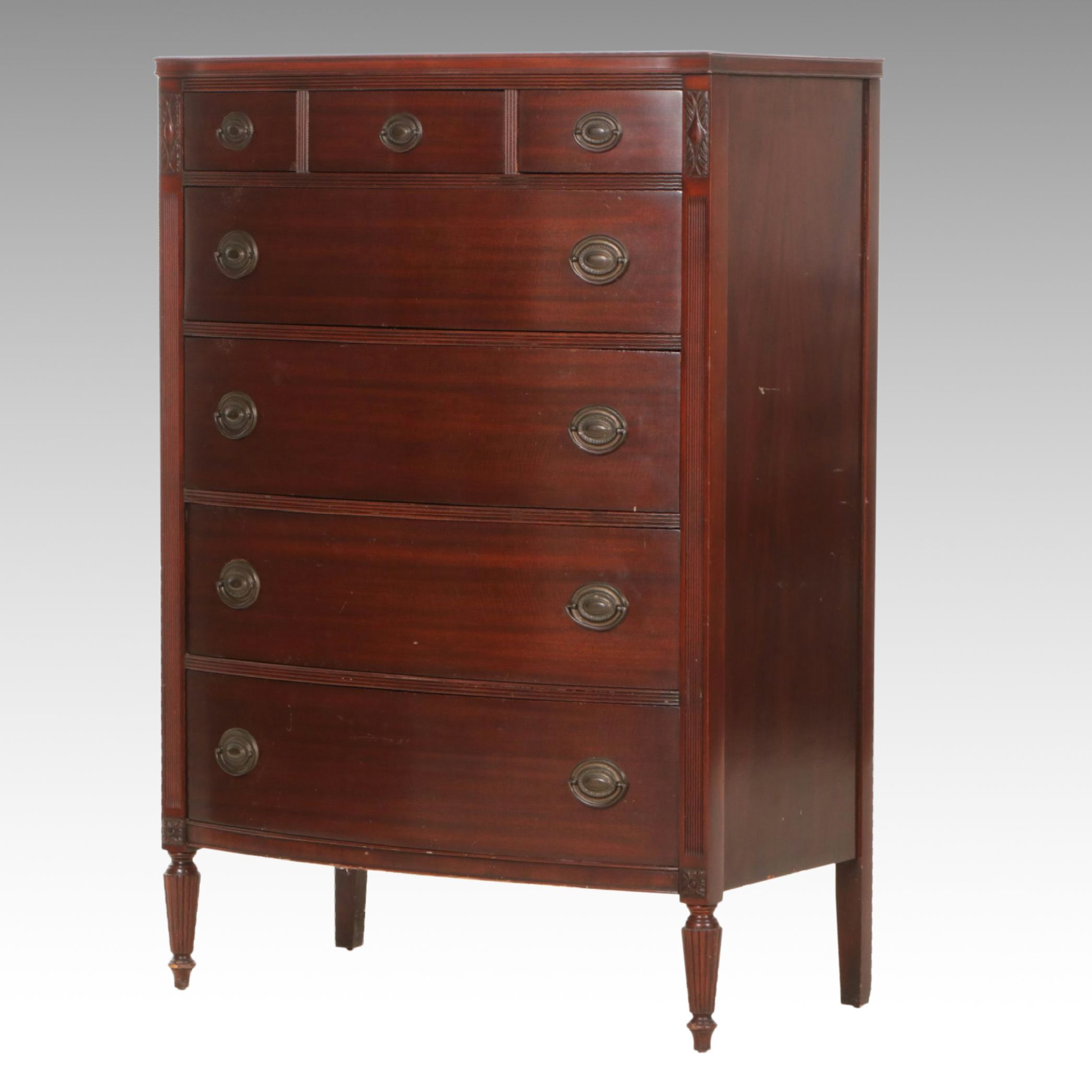 Sheraton Style Mahogany Bow Front Chest of Drawers, Early 20th Century