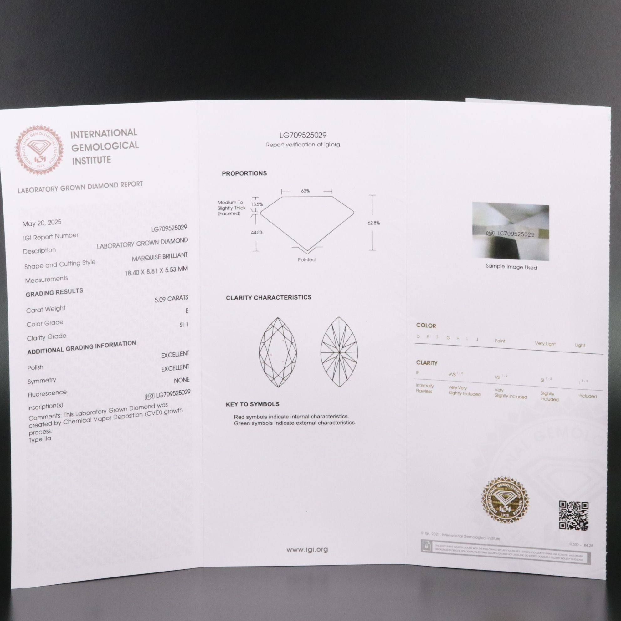 Loose 5.09 CT Lab Grown Diamond with IGI Report