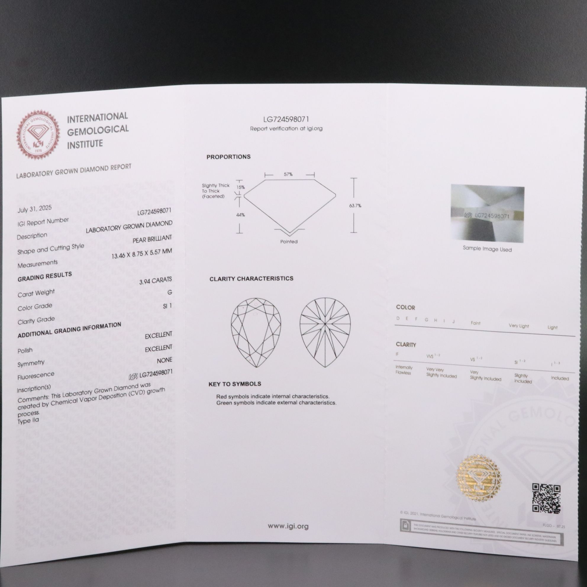 Loose 3.94 CT Lab Grown Diamond with IGI Report