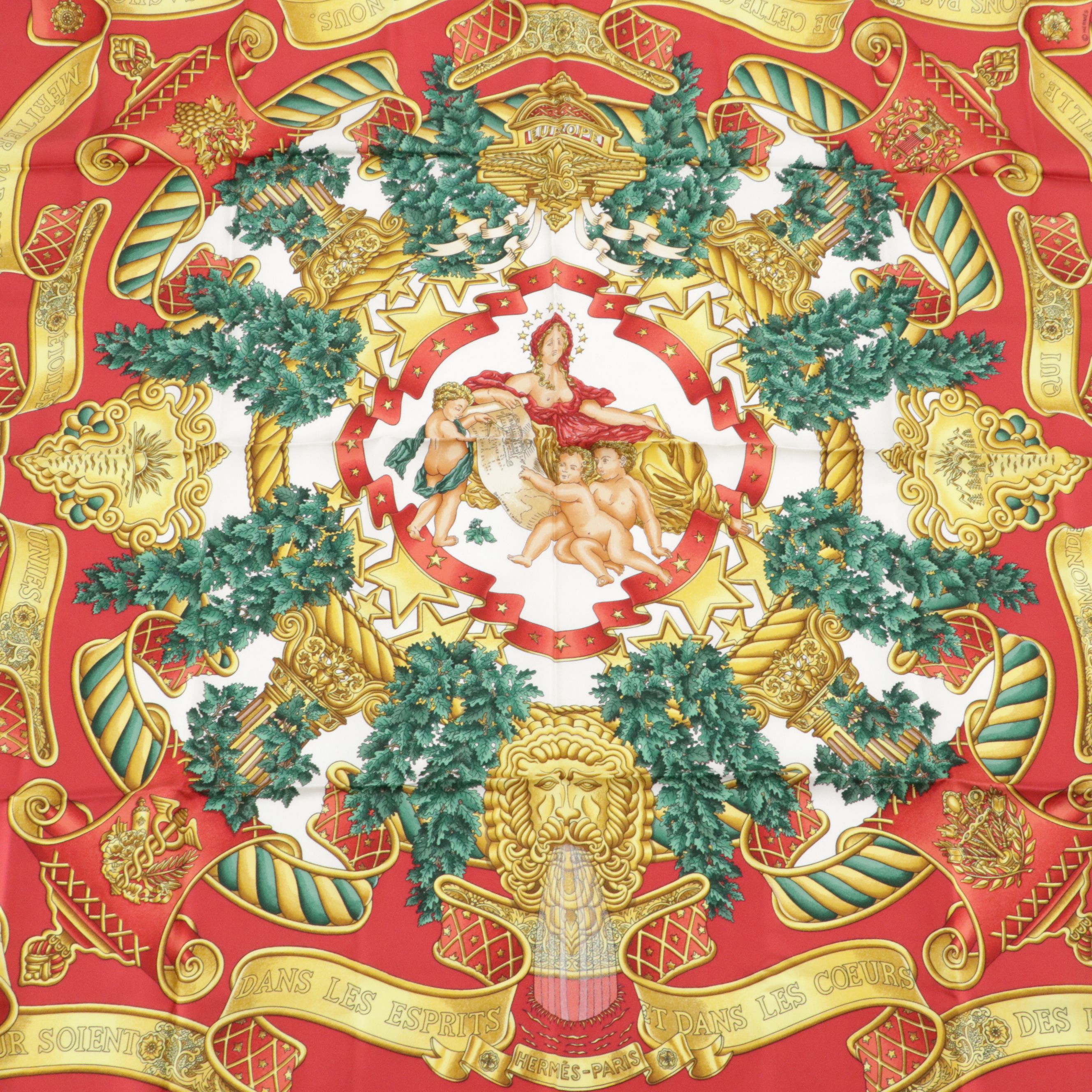 Hermès "Europe" Scarf 90 in Red Silk Twill