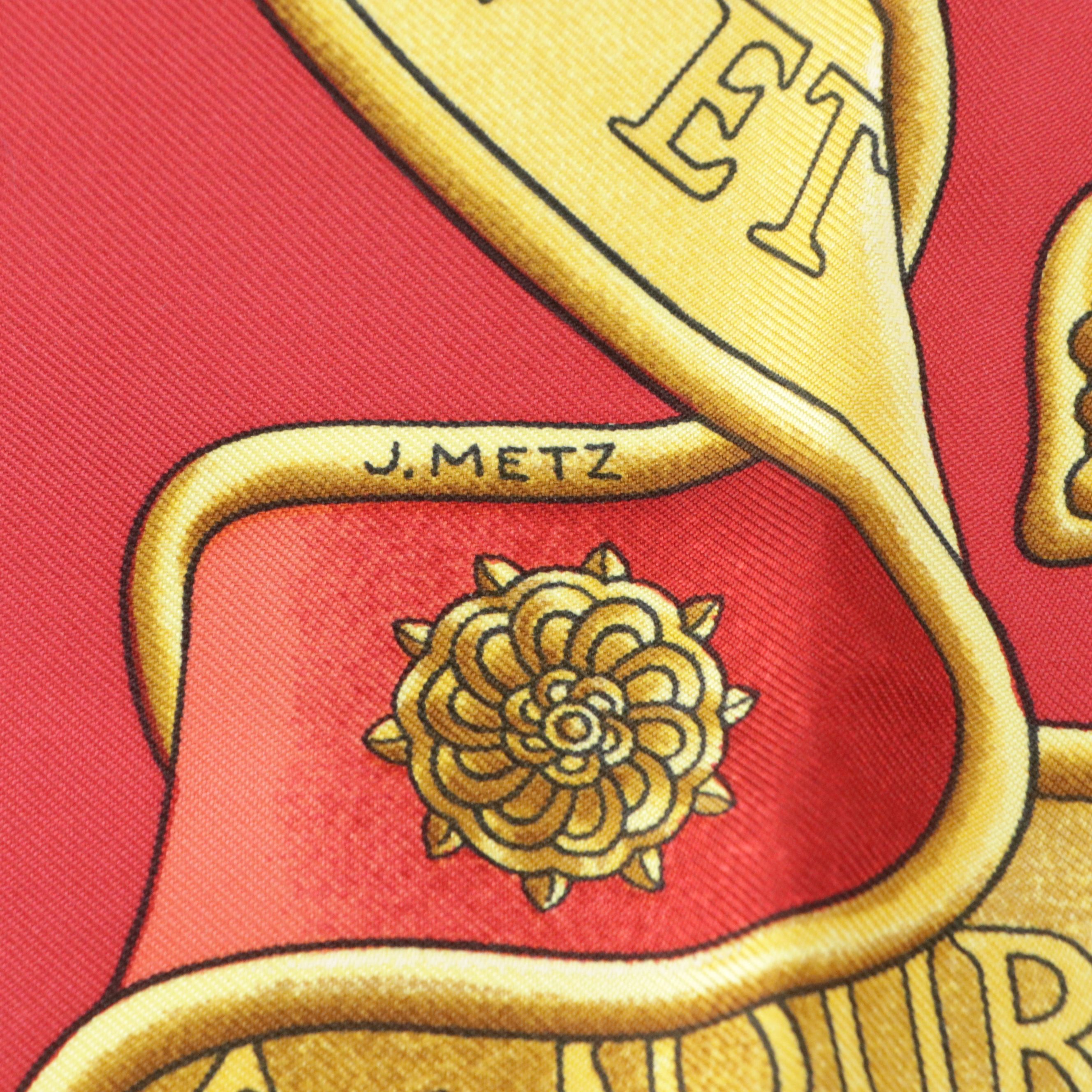 Hermès "Europe" Scarf 90 in Red Silk Twill