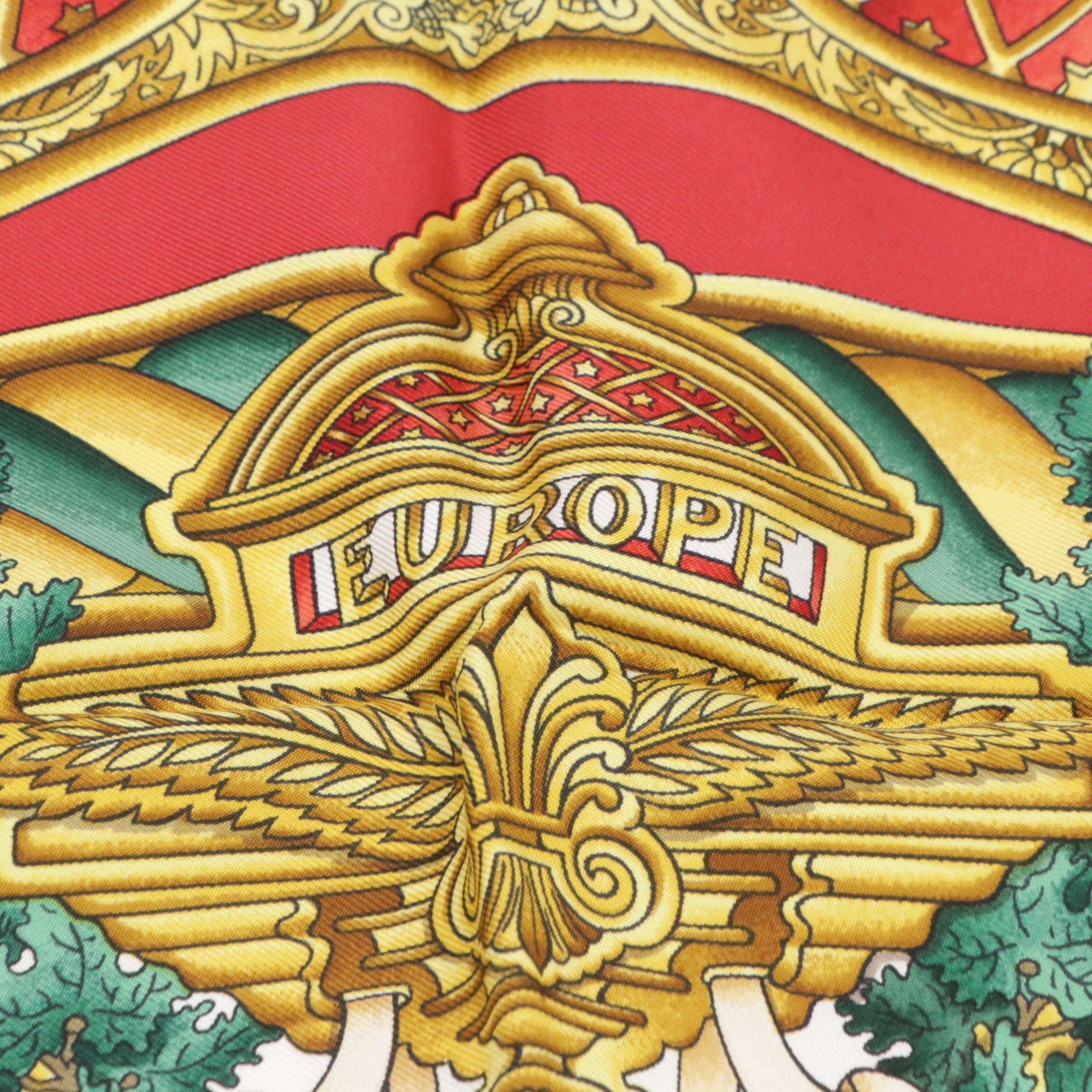 Hermès "Europe" Scarf 90 in Red Silk Twill