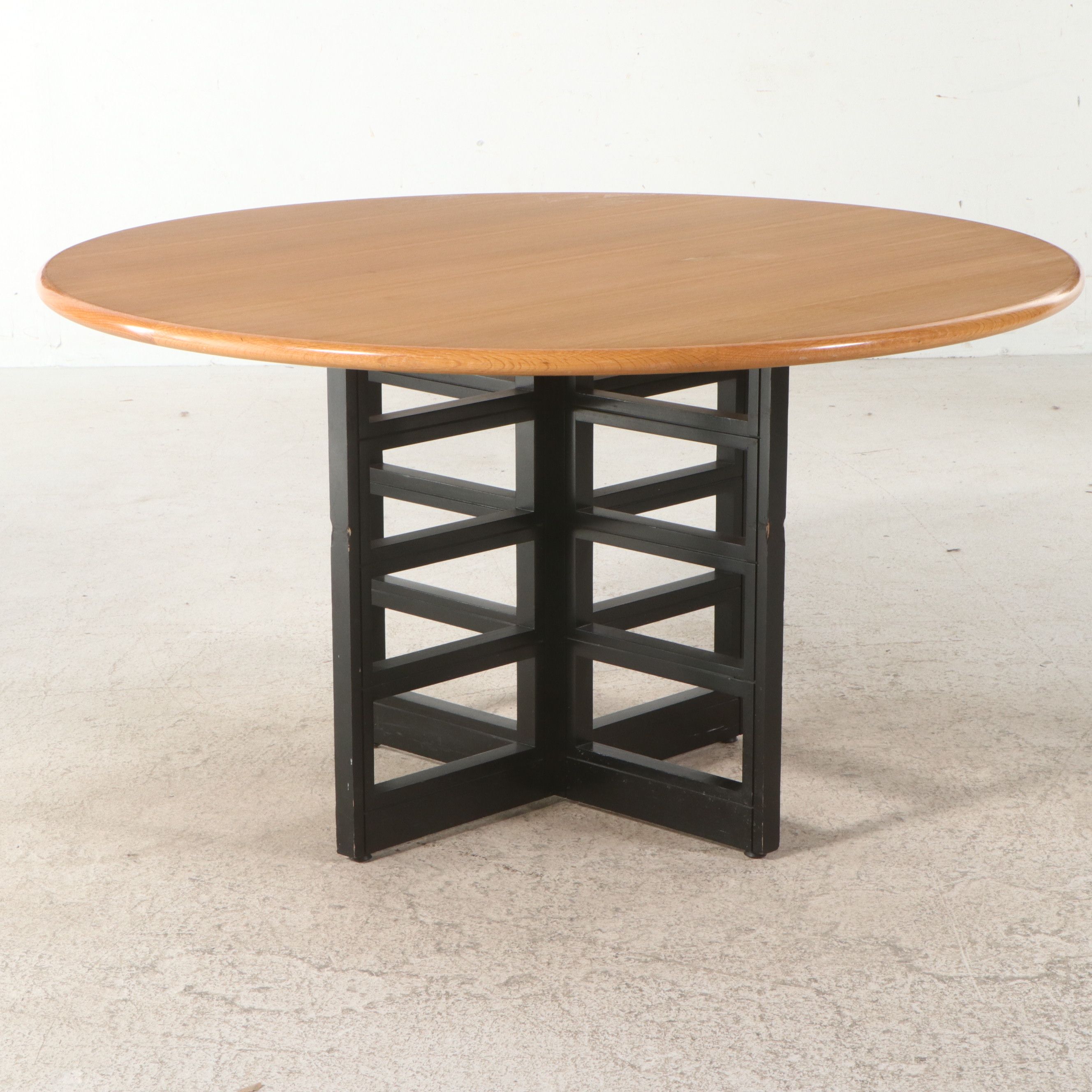 Contemporary Architectural Crafts Style Round Table with Ebonized Lattice Base