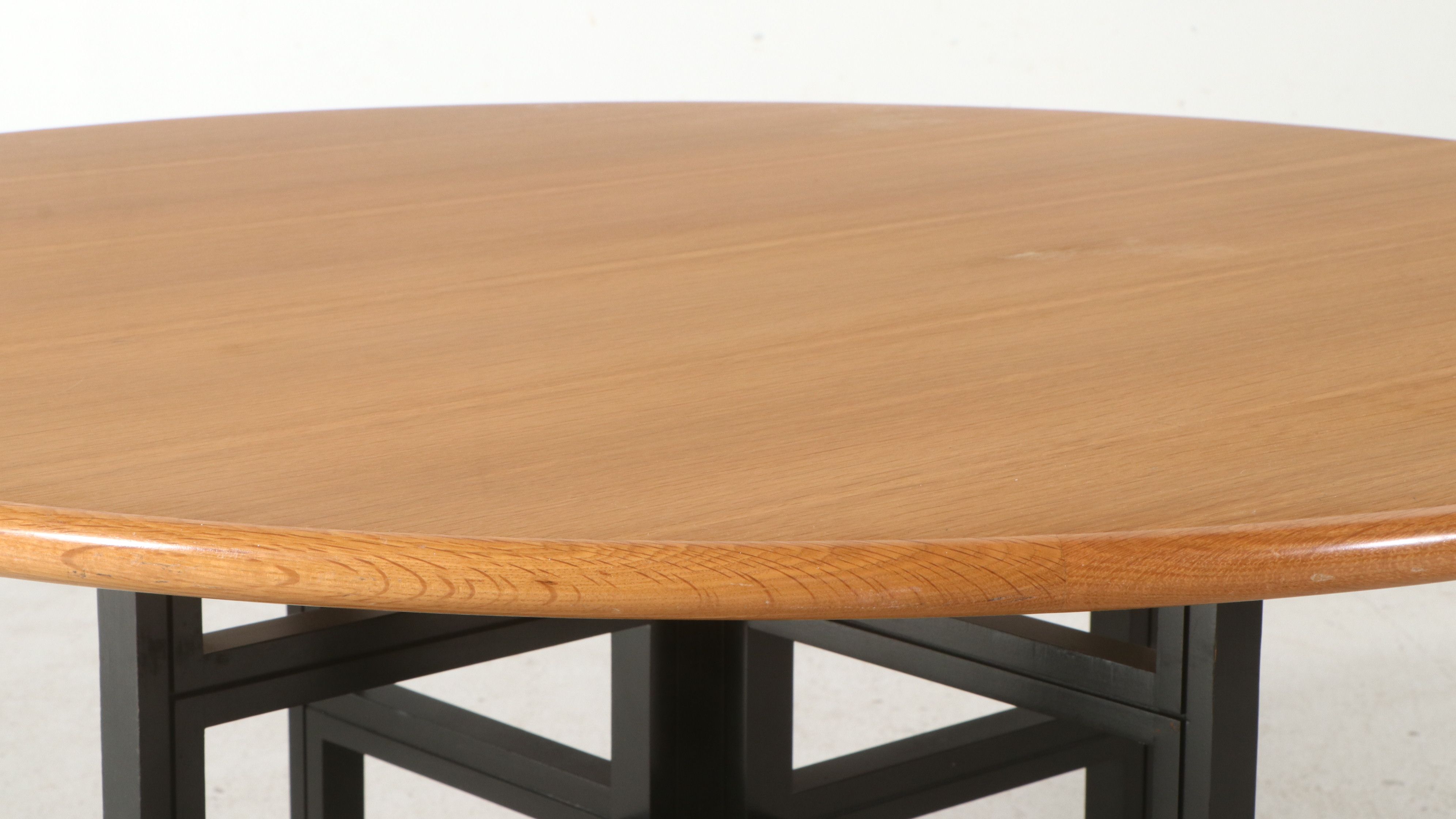 Contemporary Architectural Crafts Style Round Table with Ebonized Lattice Base