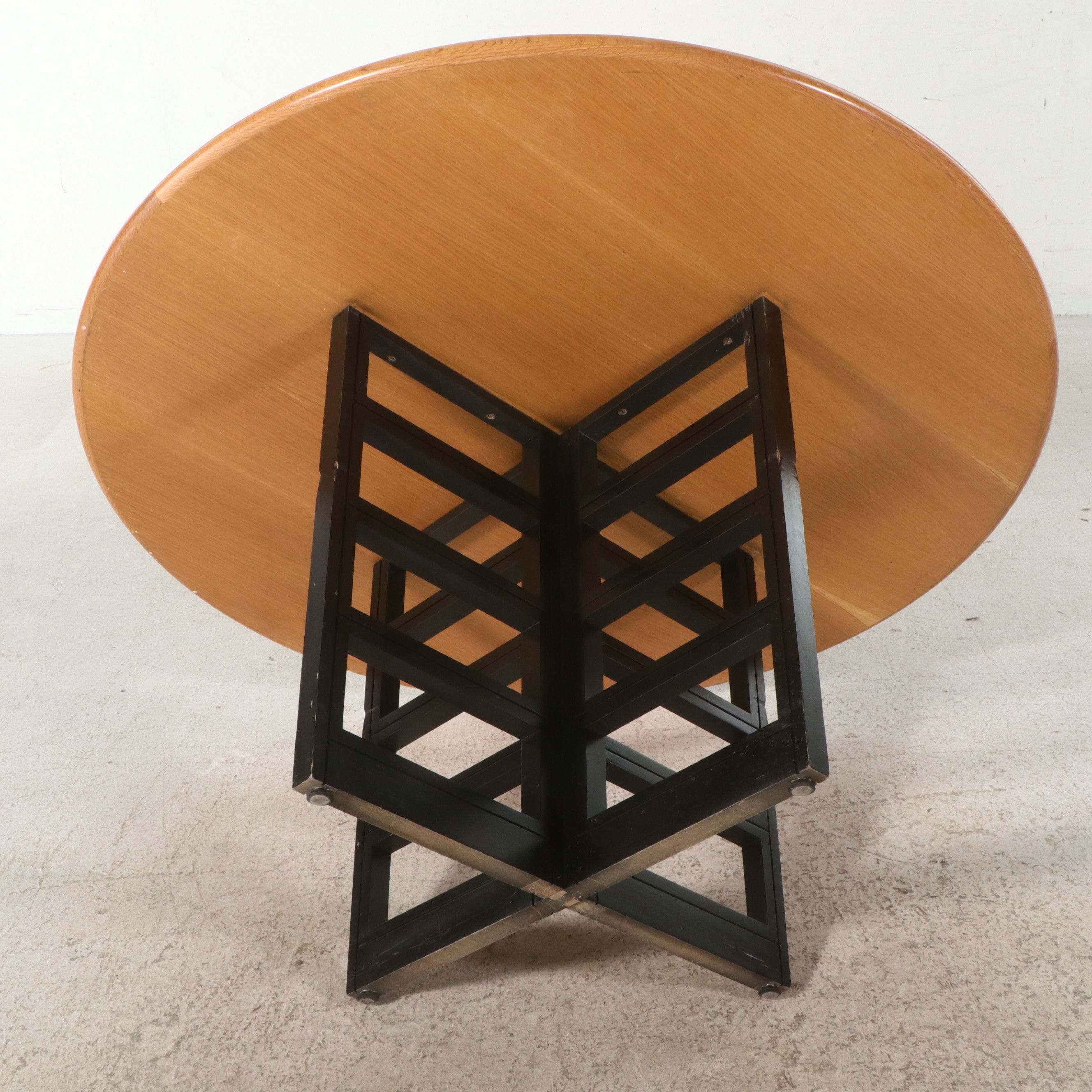 Contemporary Architectural Crafts Style Round Table with Ebonized Lattice Base