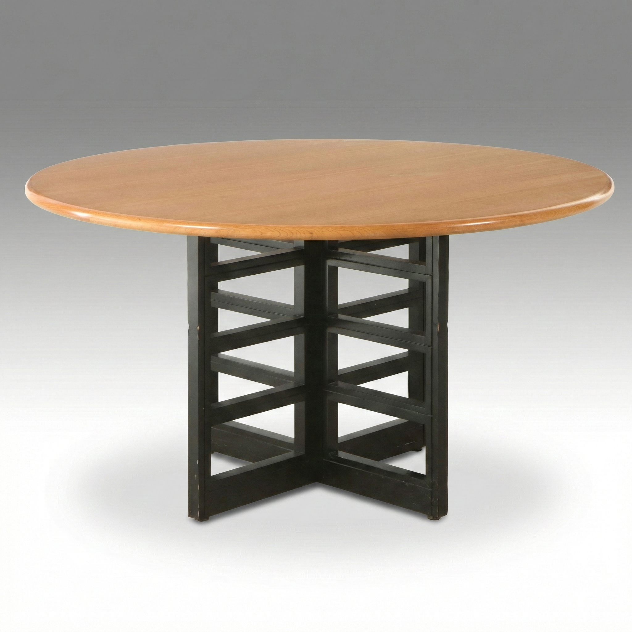 Contemporary Architectural Crafts Style Round Table with Ebonized Lattice Base