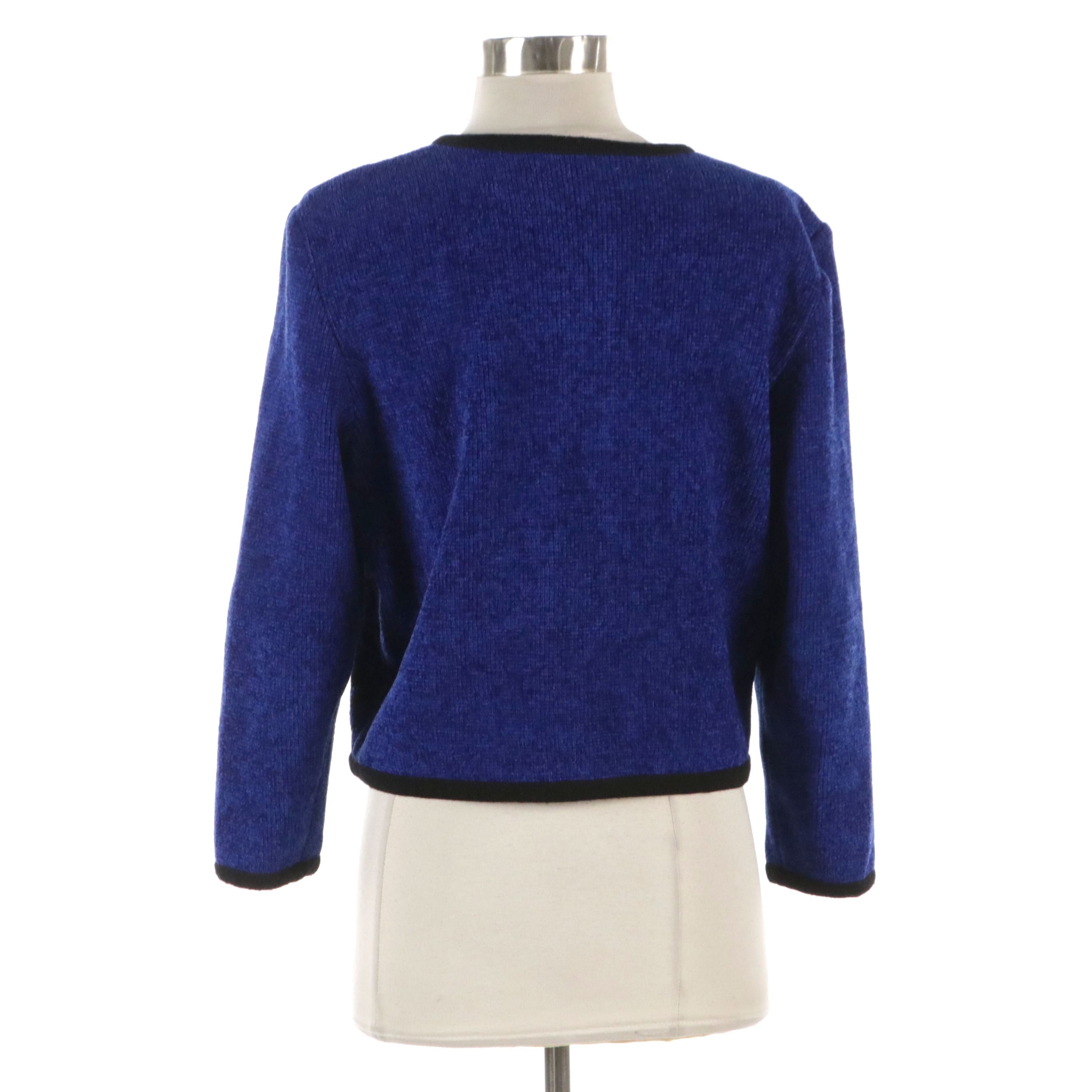 Yves Saint Laurent Black and Blue Patterned Wool Blend Cardigan Sweater