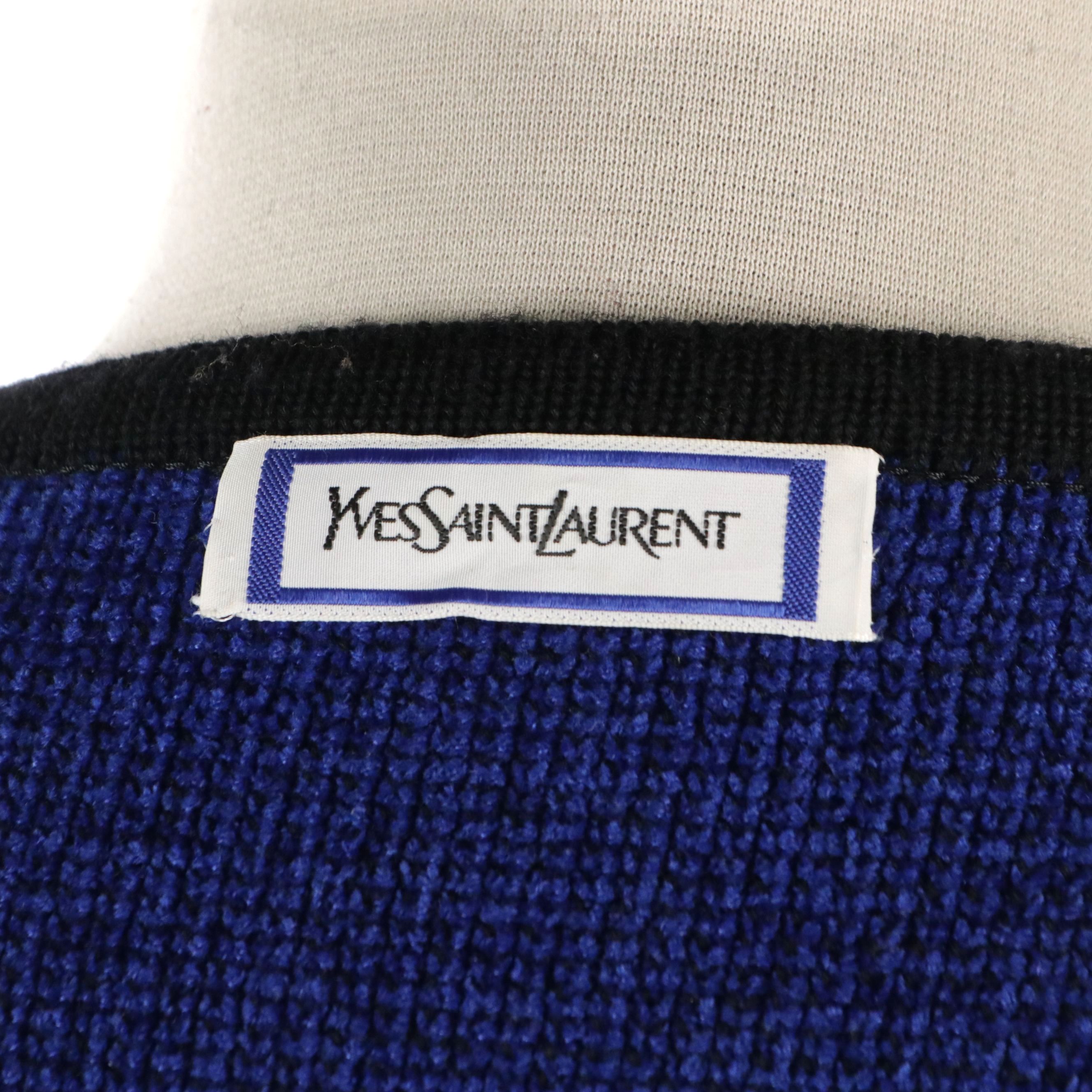 Yves Saint Laurent Black and Blue Patterned Wool Blend Cardigan Sweater