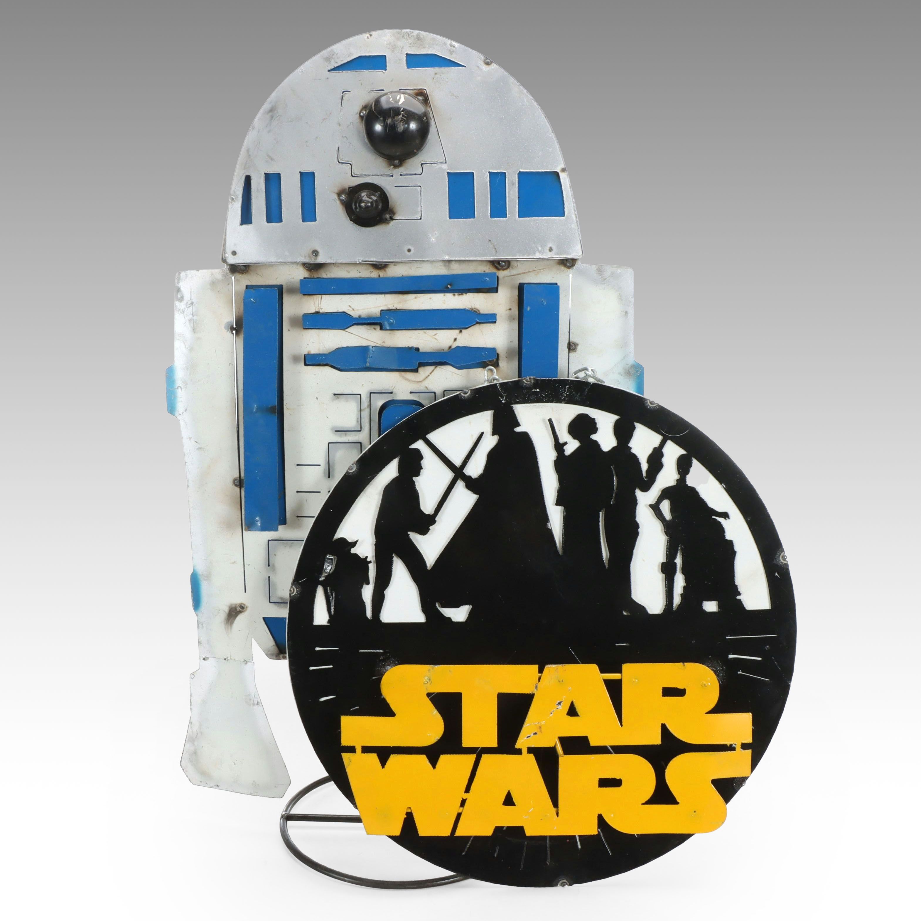 "Star Wars" Enameled Metal Wall Sign with R2-D2 Statue