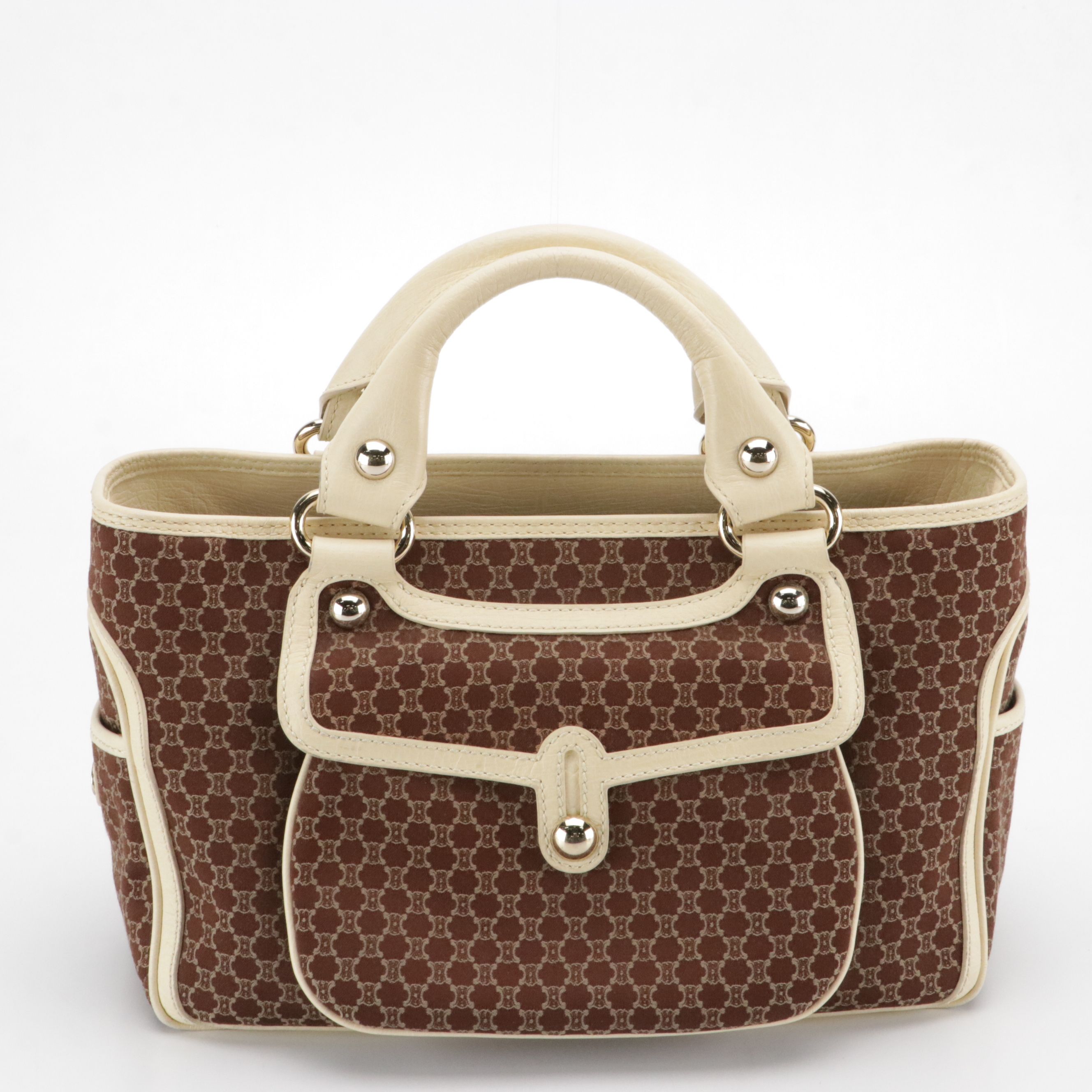 Celine Boogie Handbag in Macadam Jacquard and Buttercream Leather Trim