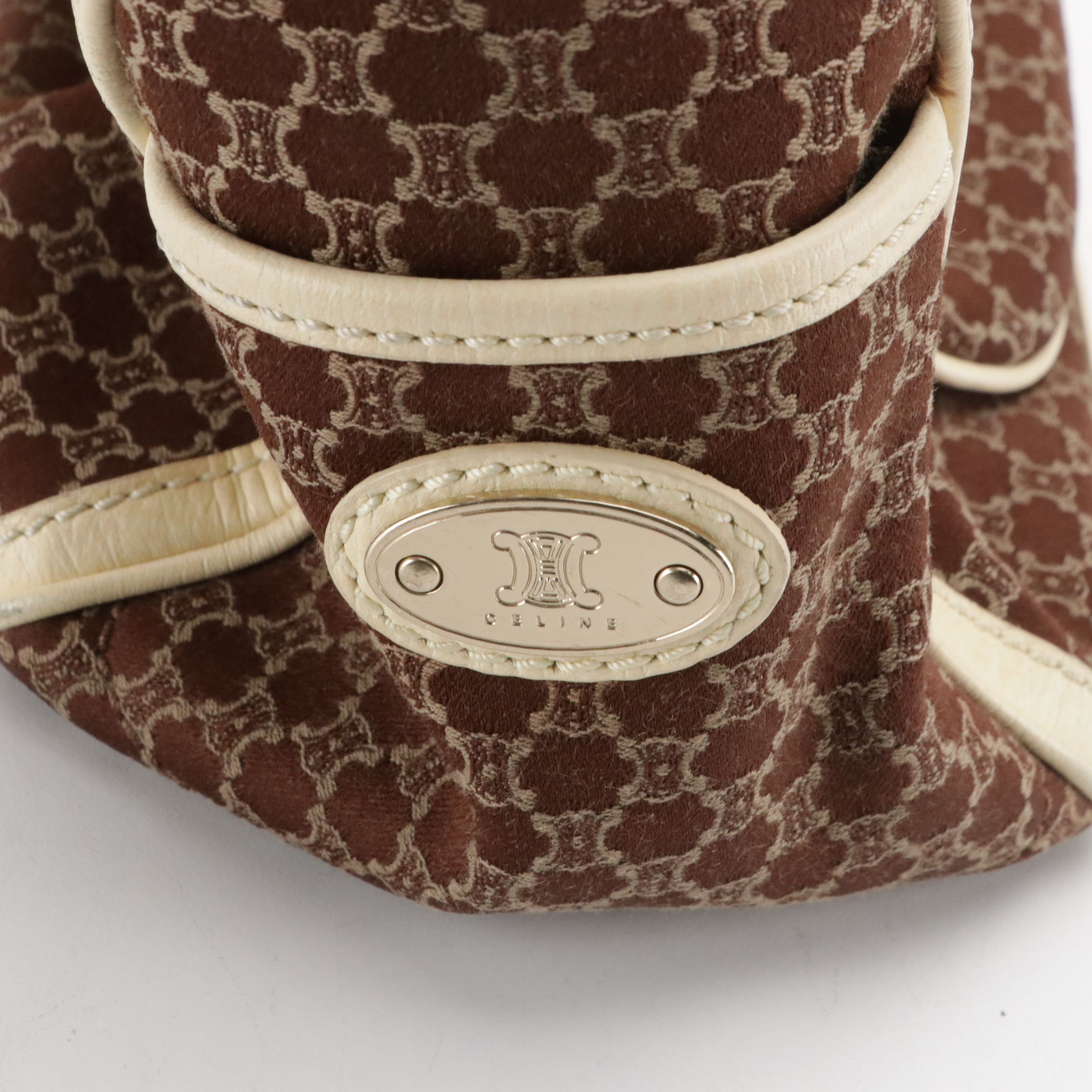 Celine Boogie Handbag in Macadam Jacquard and Buttercream Leather Trim