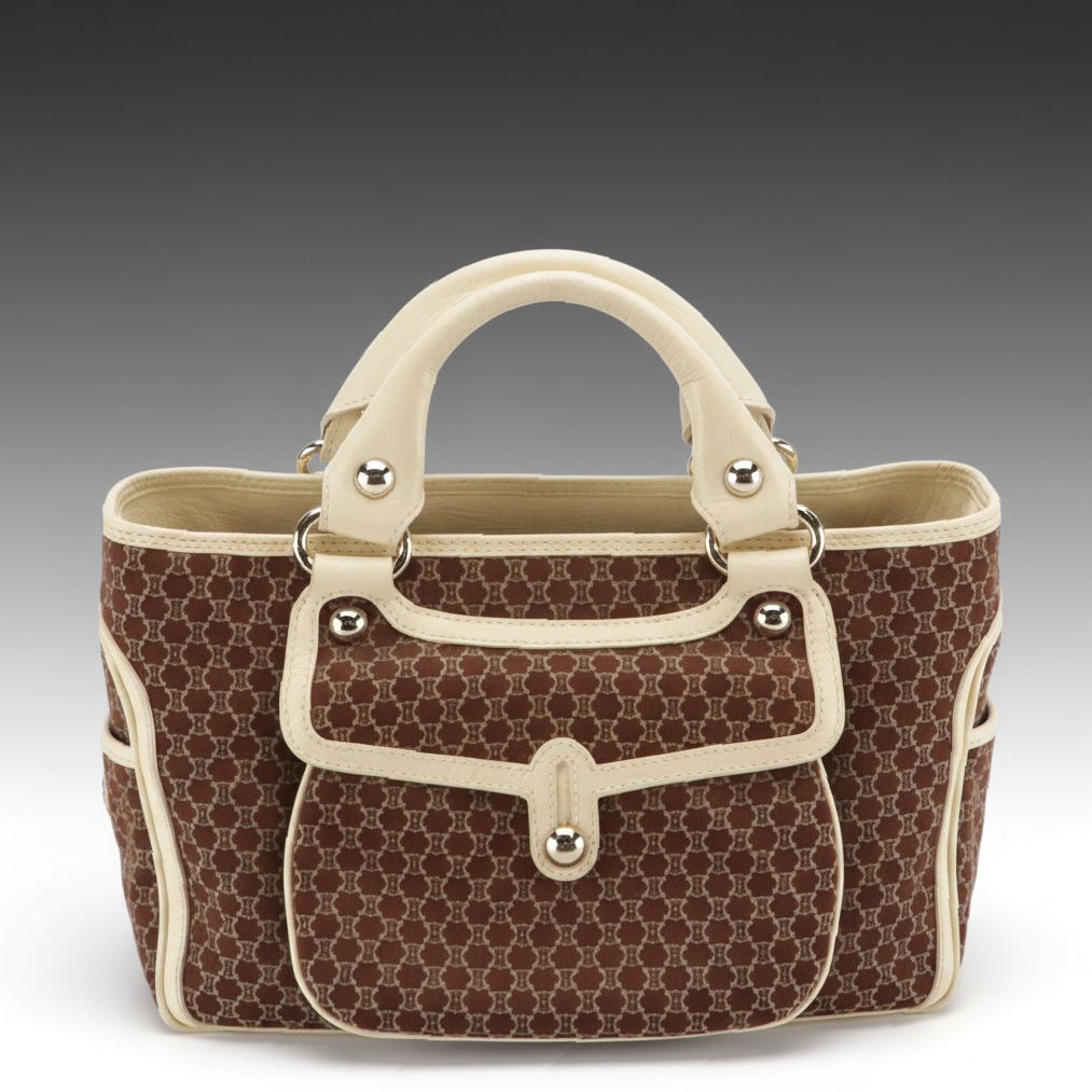 Celine Boogie Handbag in Macadam Jacquard and Buttercream Leather Trim