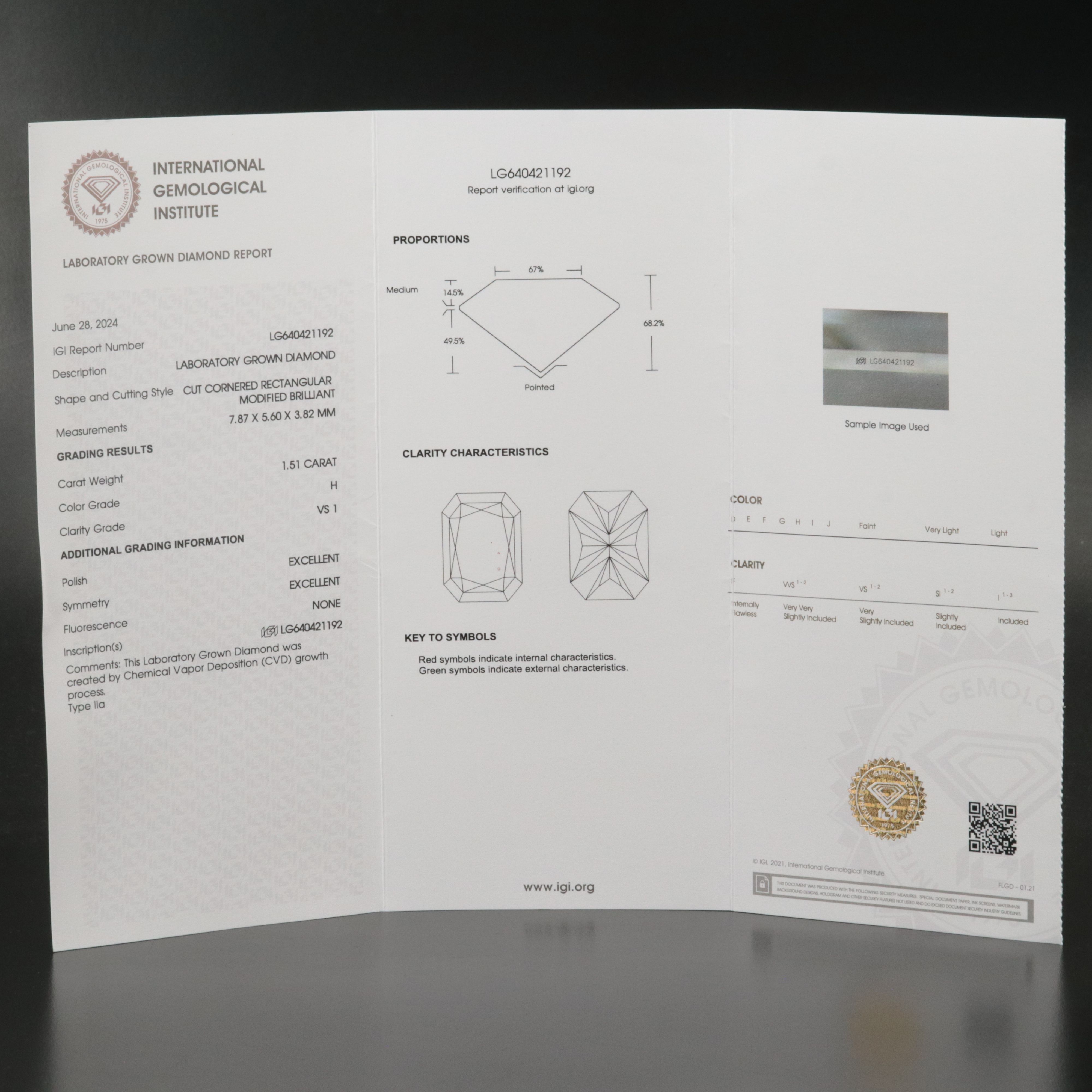 Loose 1.51 CT Lab Grown Diamond with IGI Report