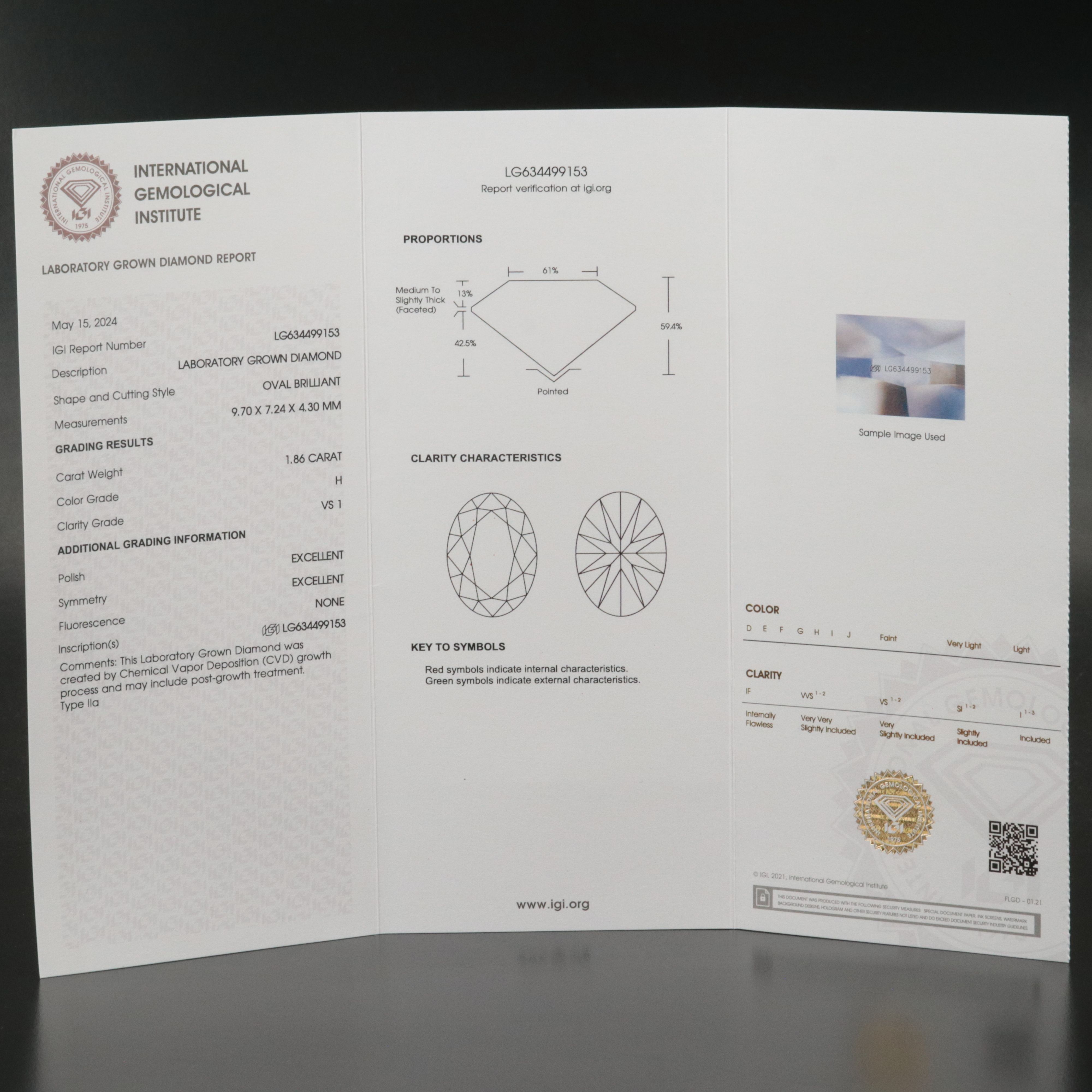 Loose 1.86 CT Lab Grown Diamond with IGI Report