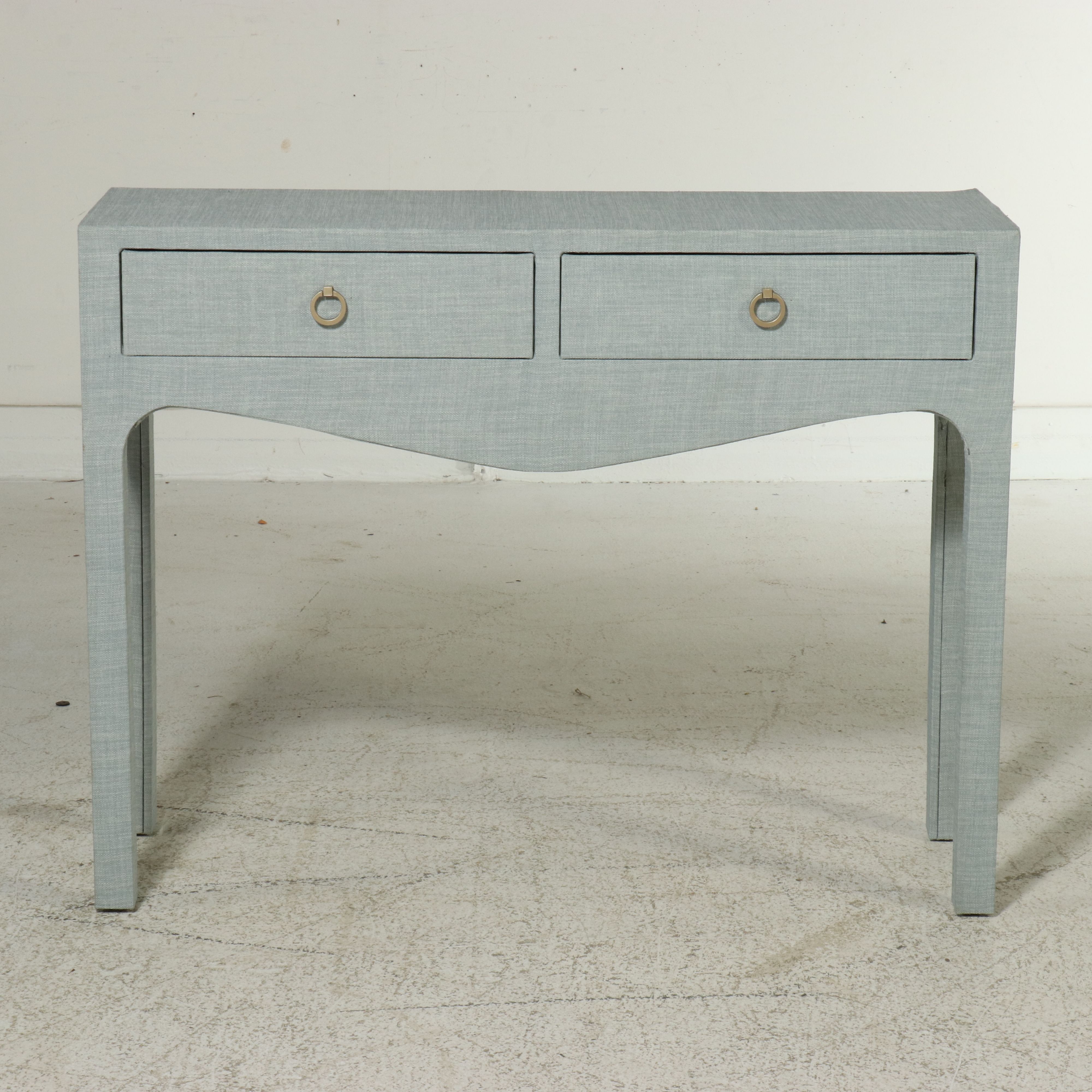 Contemporary Grasscloth-Wrapped Two-Drawer Console Table