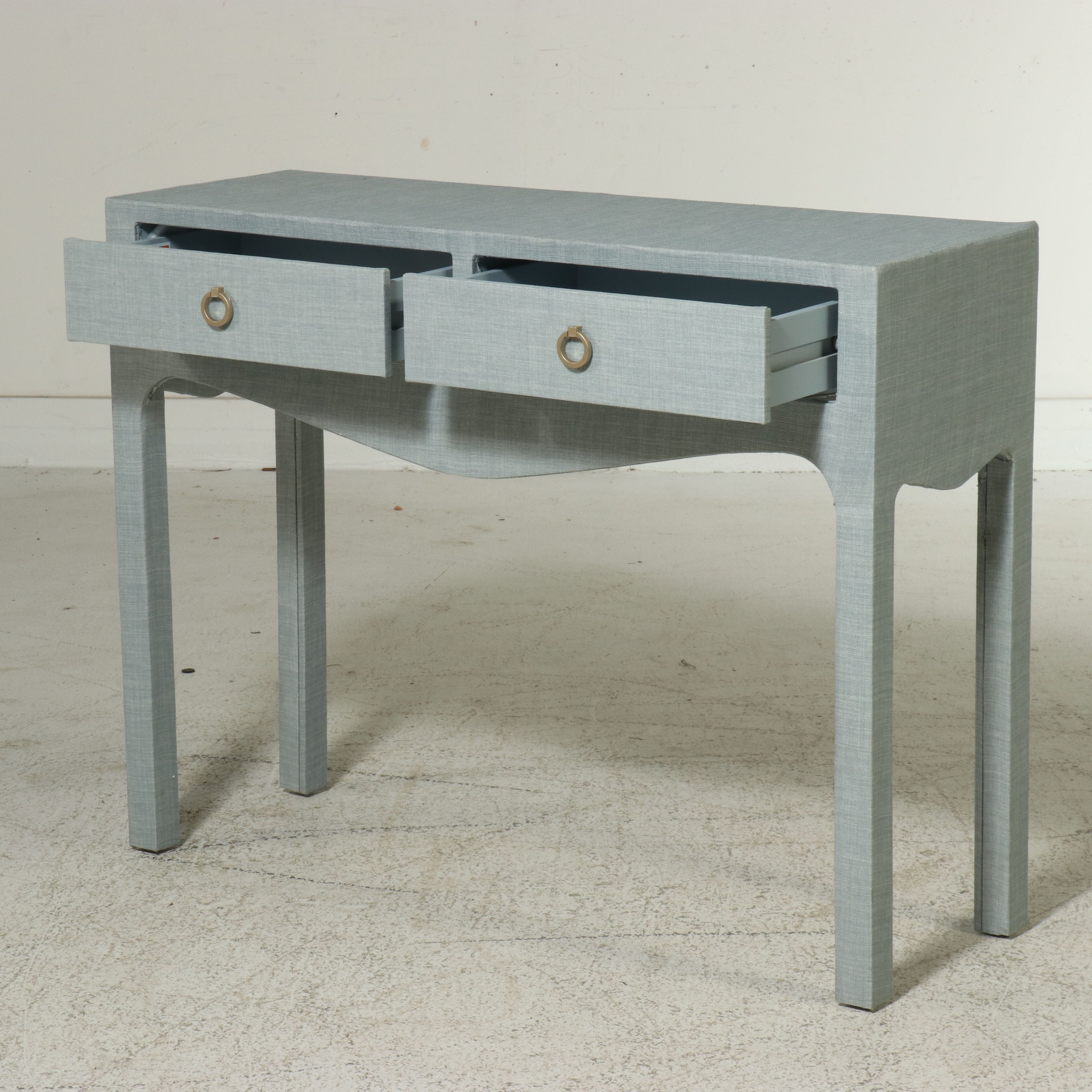 Contemporary Grasscloth-Wrapped Two-Drawer Console Table