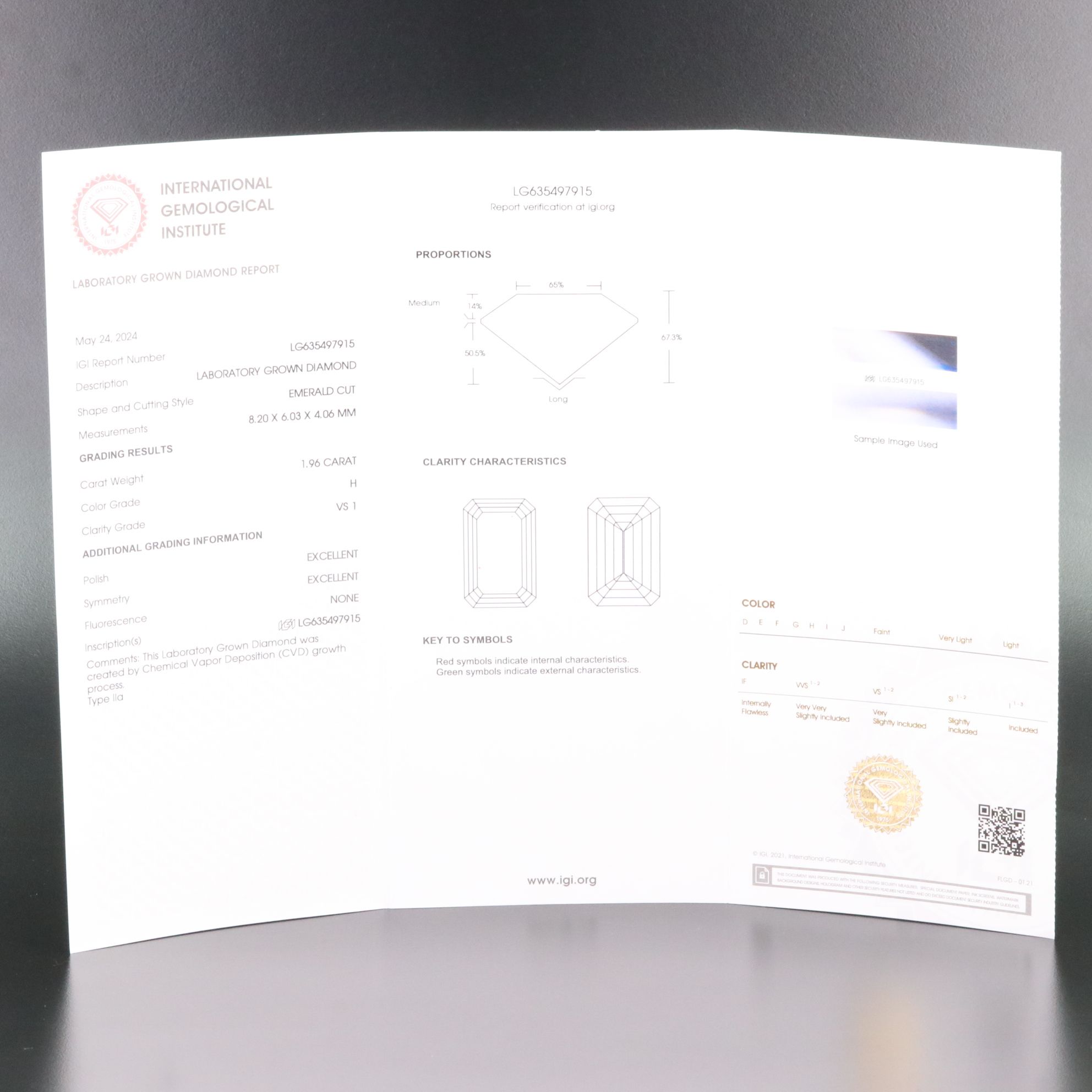 Loose 1.96 CT Lab Grown Diamond with IGI Report