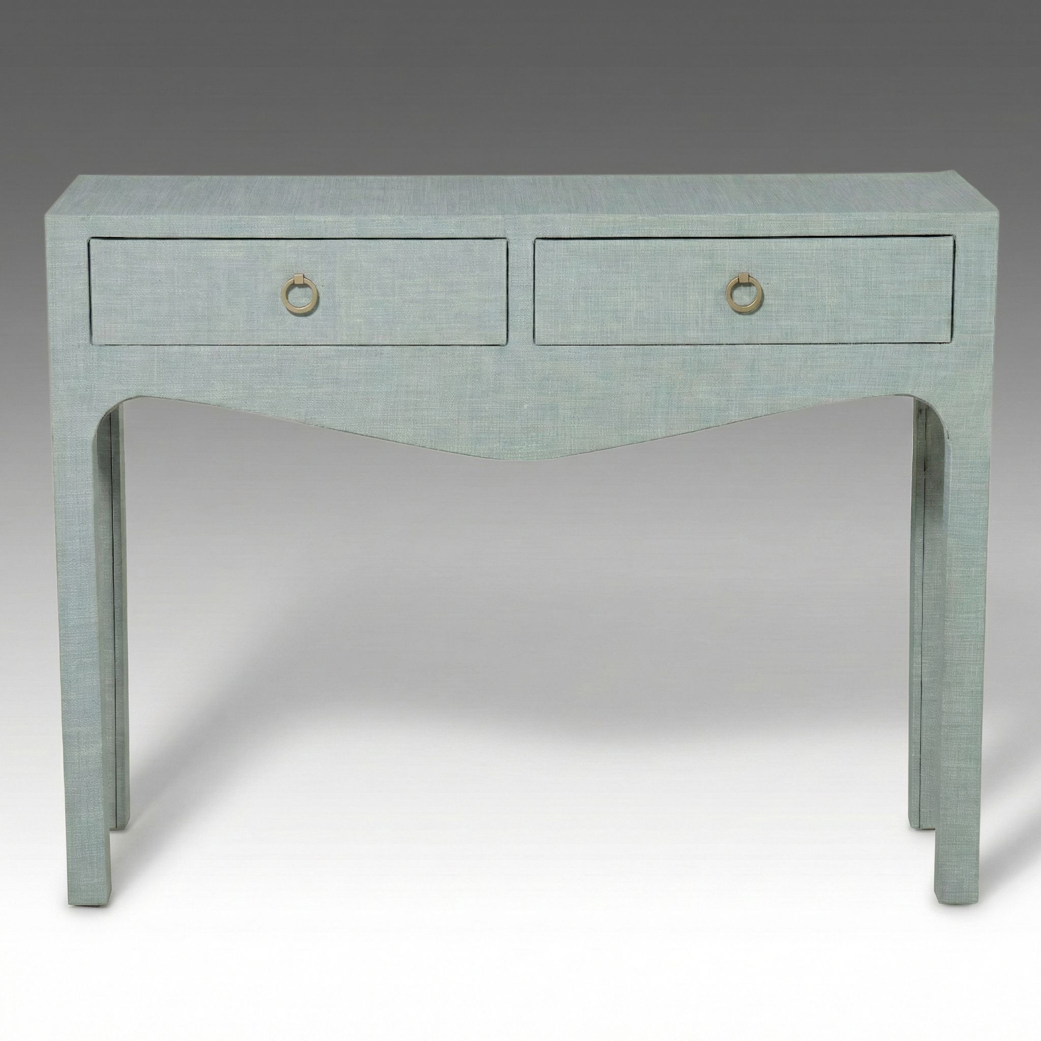 Contemporary Grasscloth-Wrapped Two-Drawer Console Table