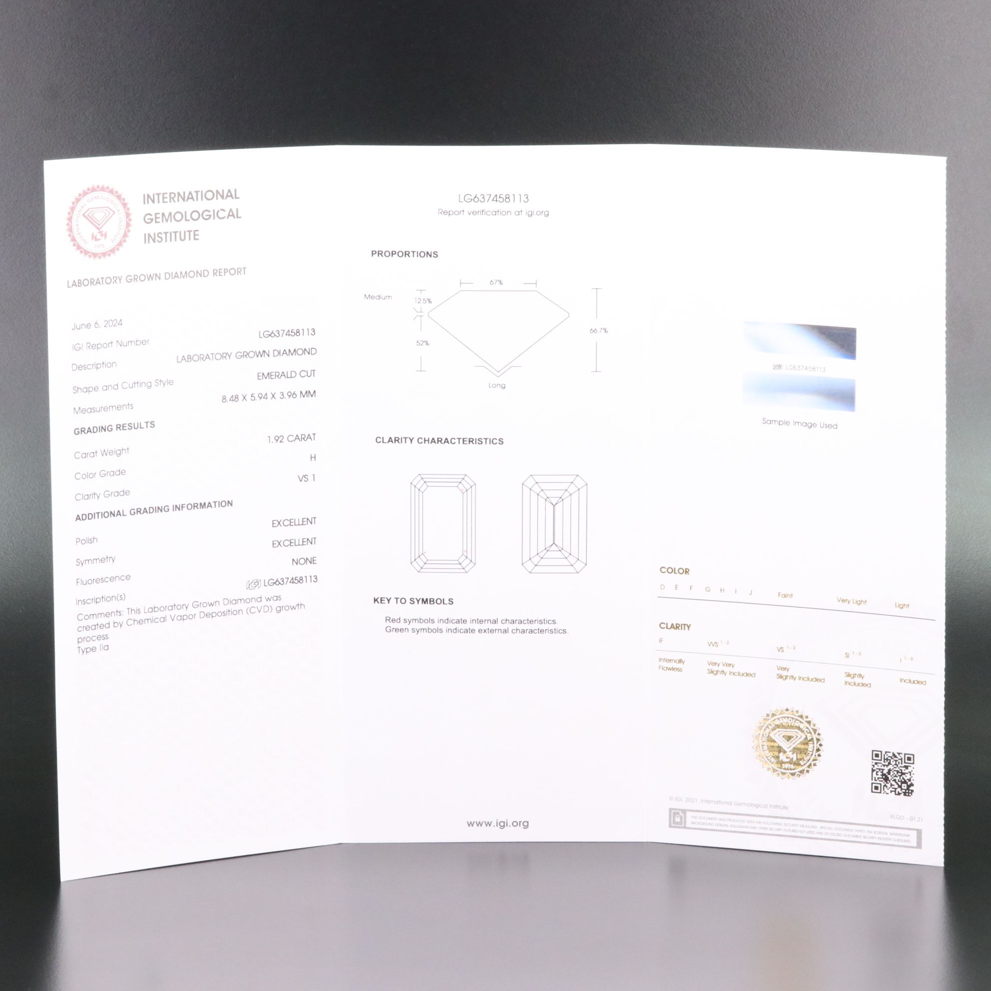 Loose 1.92 CT Lab Grown Diamond with IGI Report