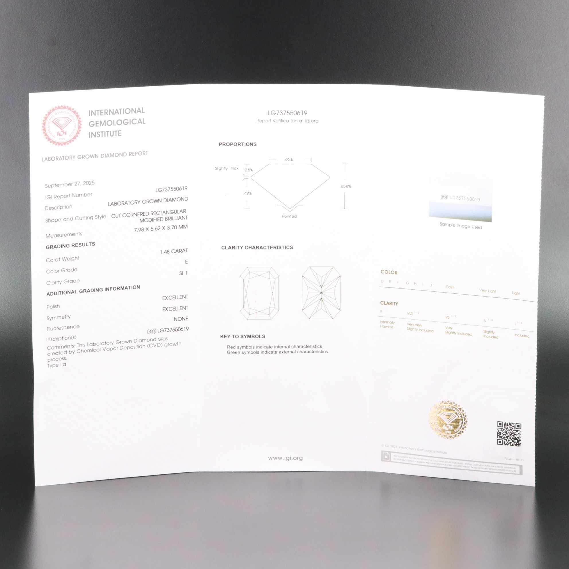 Loose 1.48 CT Lab Grown Diamond with IGI Report