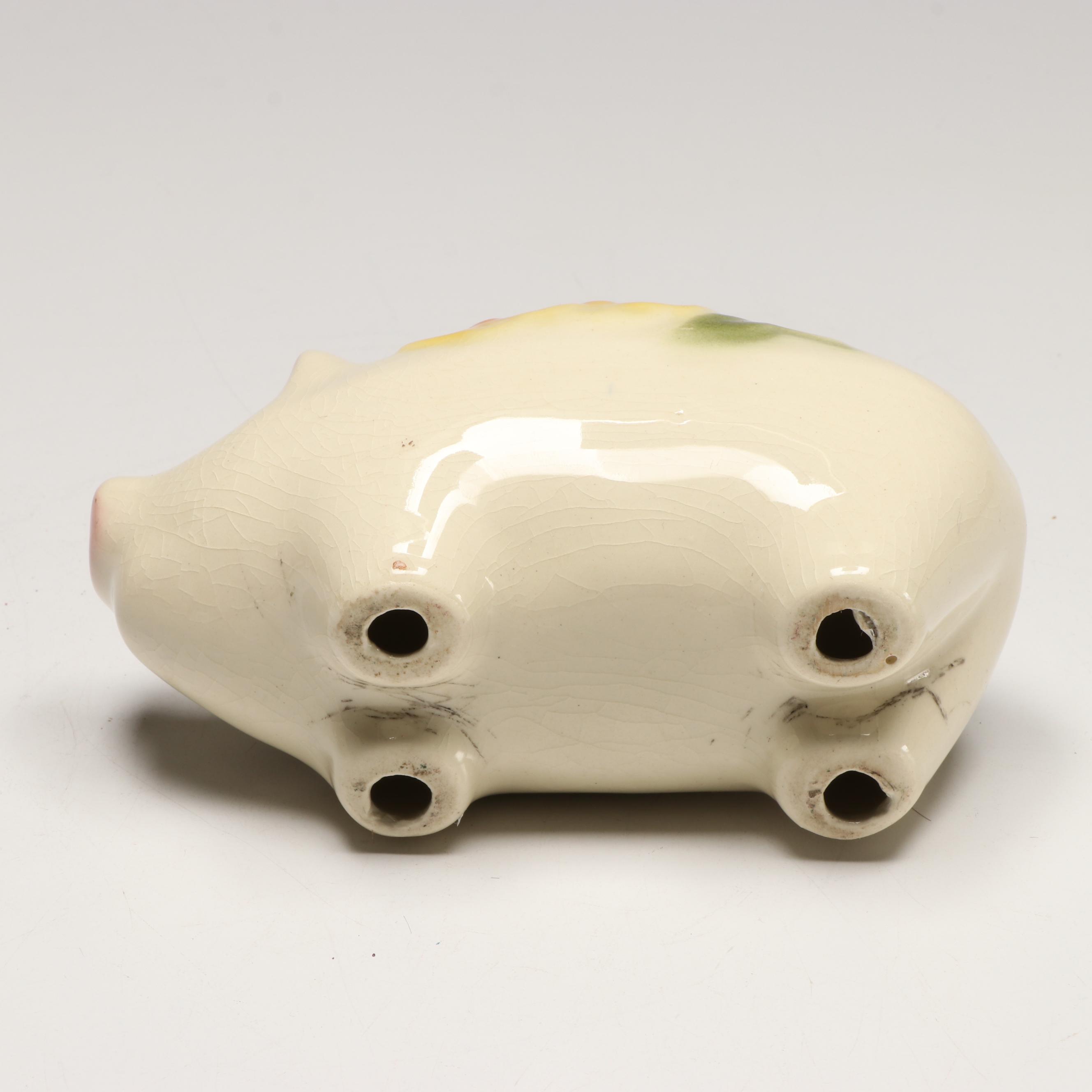 Porcelain Floral Pig Coin Bank, Mid 20th Century