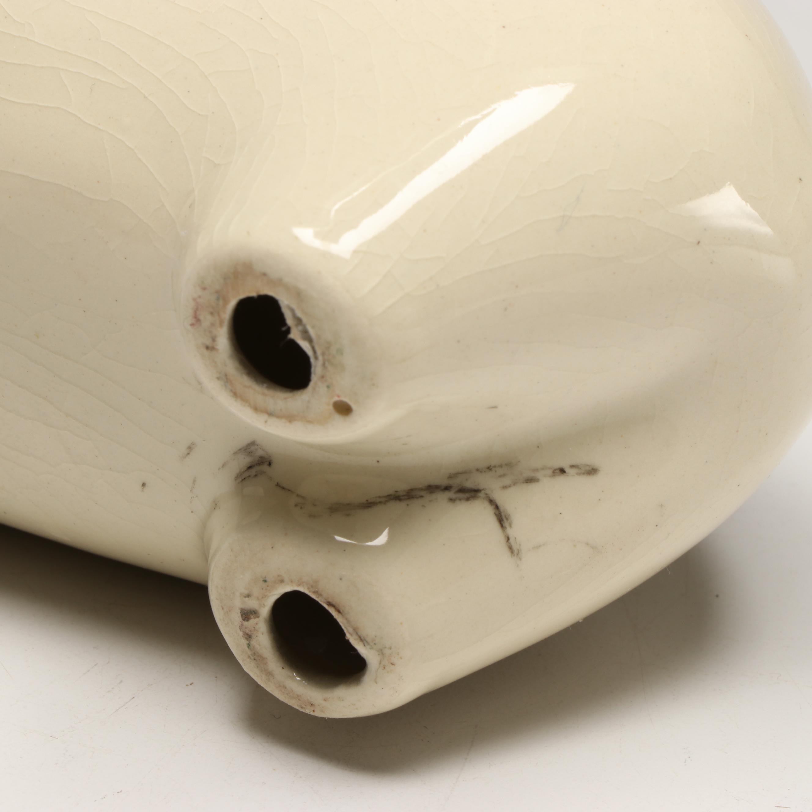 Porcelain Floral Pig Coin Bank, Mid 20th Century