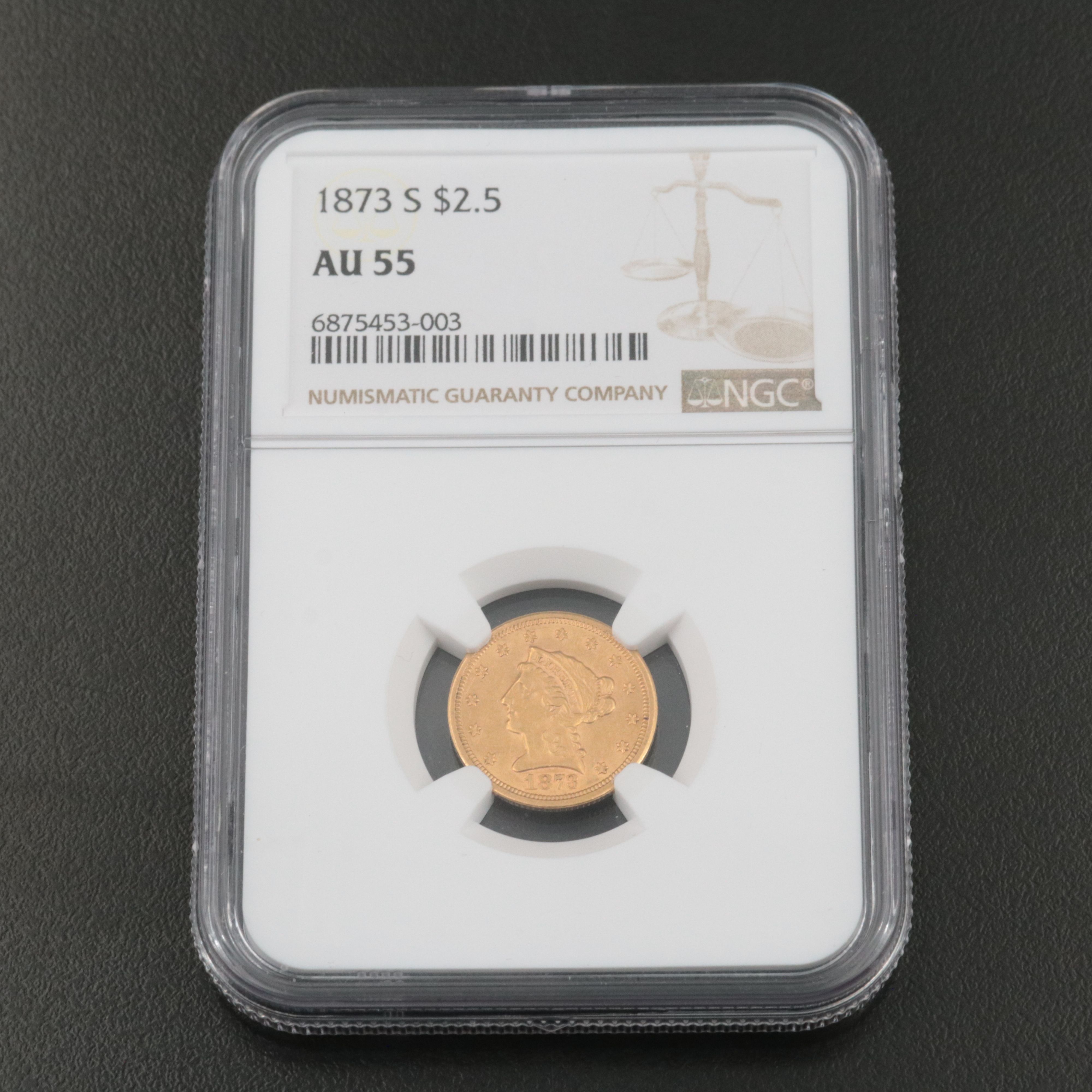 NGC Graded AU55 1873-S Liberty Head $2.50 Gold Quarter Eagle