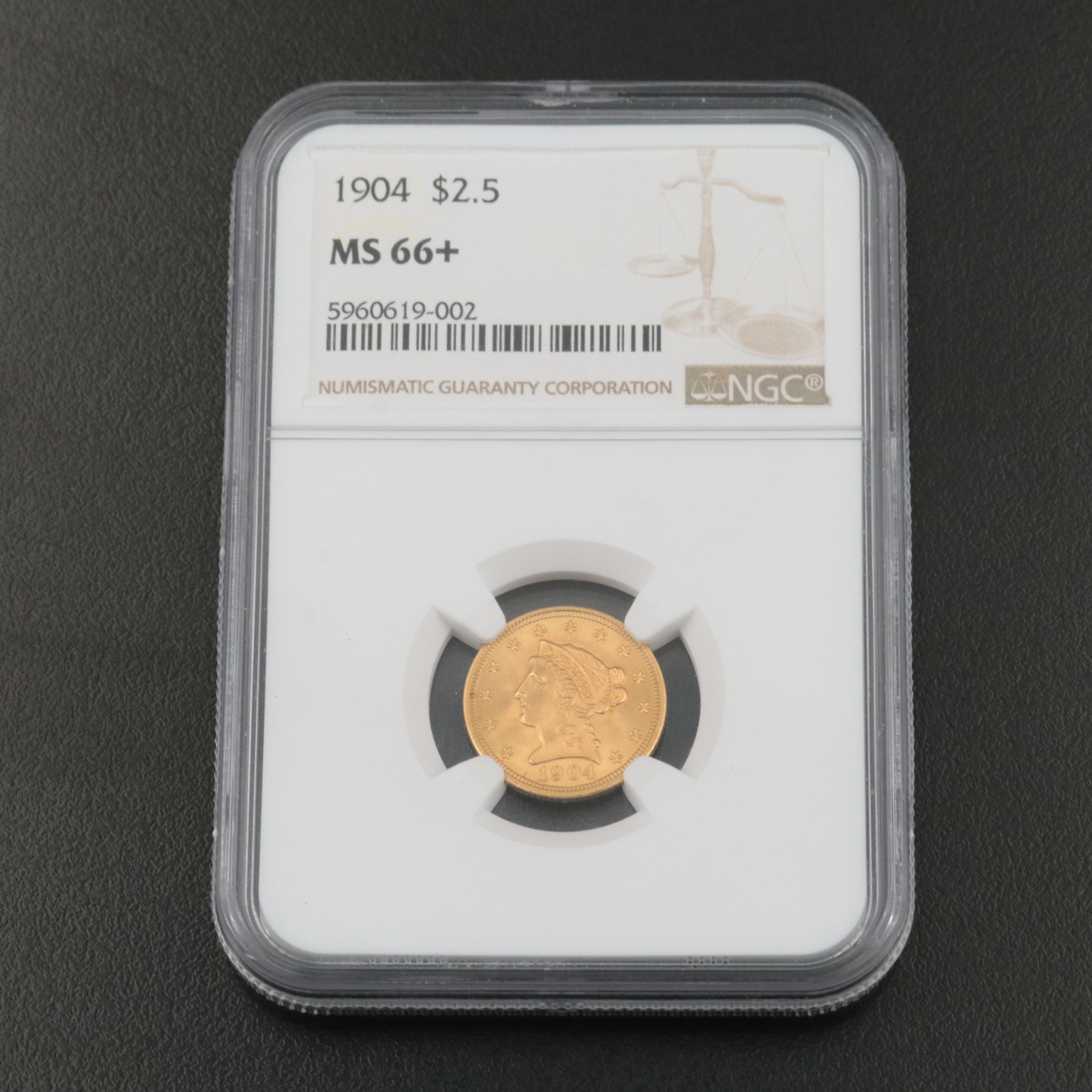 NGC 66+ 1904  United States Two and a Half Dollar Quarter Eagle Gold Coin