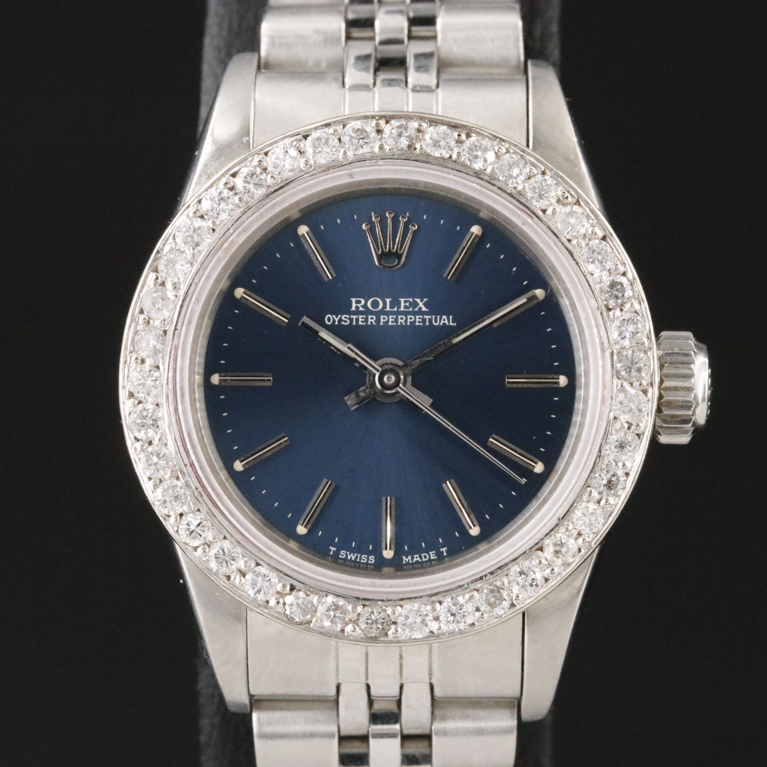 Rolex Oyster Perpetual 67194 Custom Diamond Bezel Vintage Watch c.1989