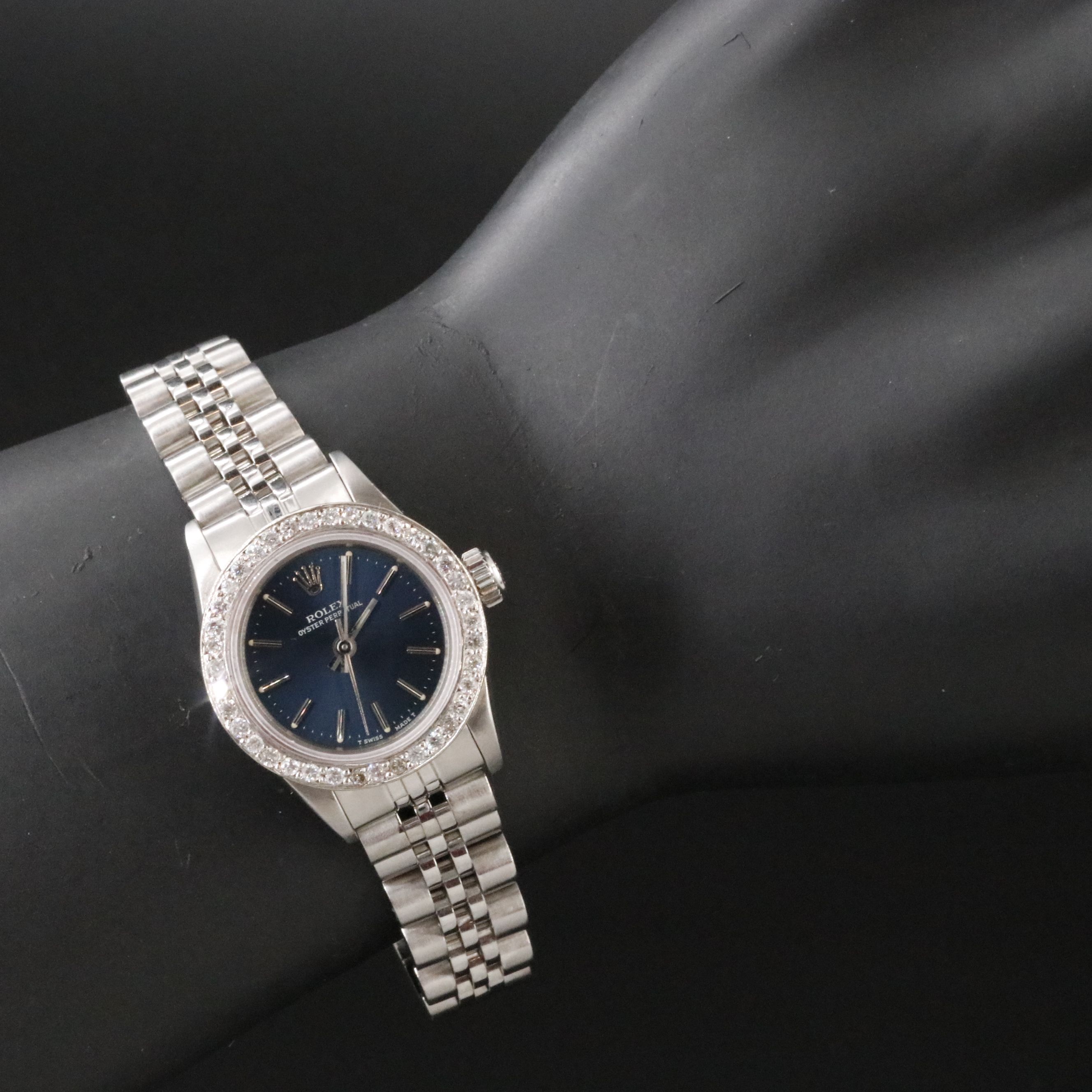 Rolex Oyster Perpetual 67194 Custom Diamond Bezel Vintage Watch c.1989