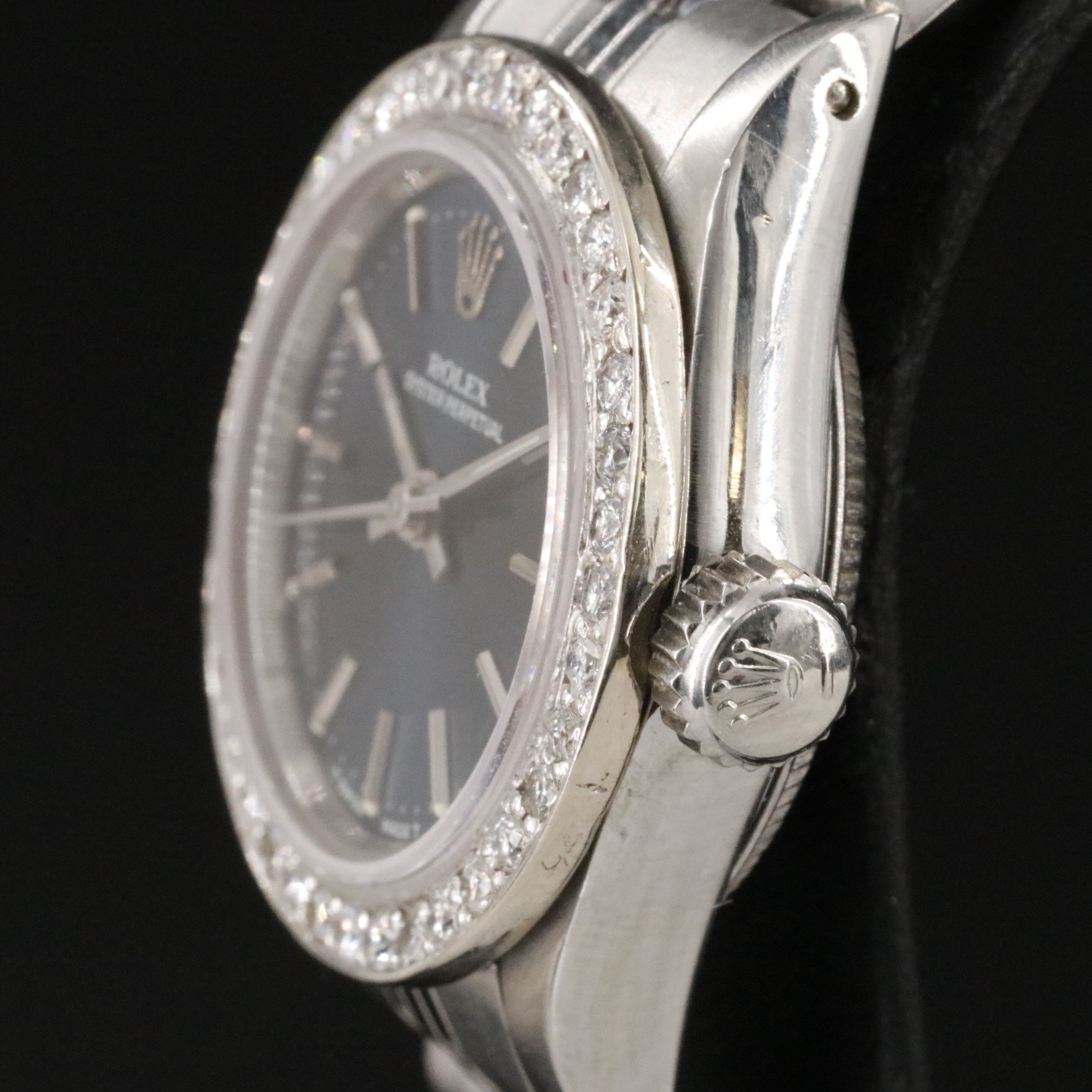 Rolex Oyster Perpetual 67194 Custom Diamond Bezel Vintage Watch c.1989