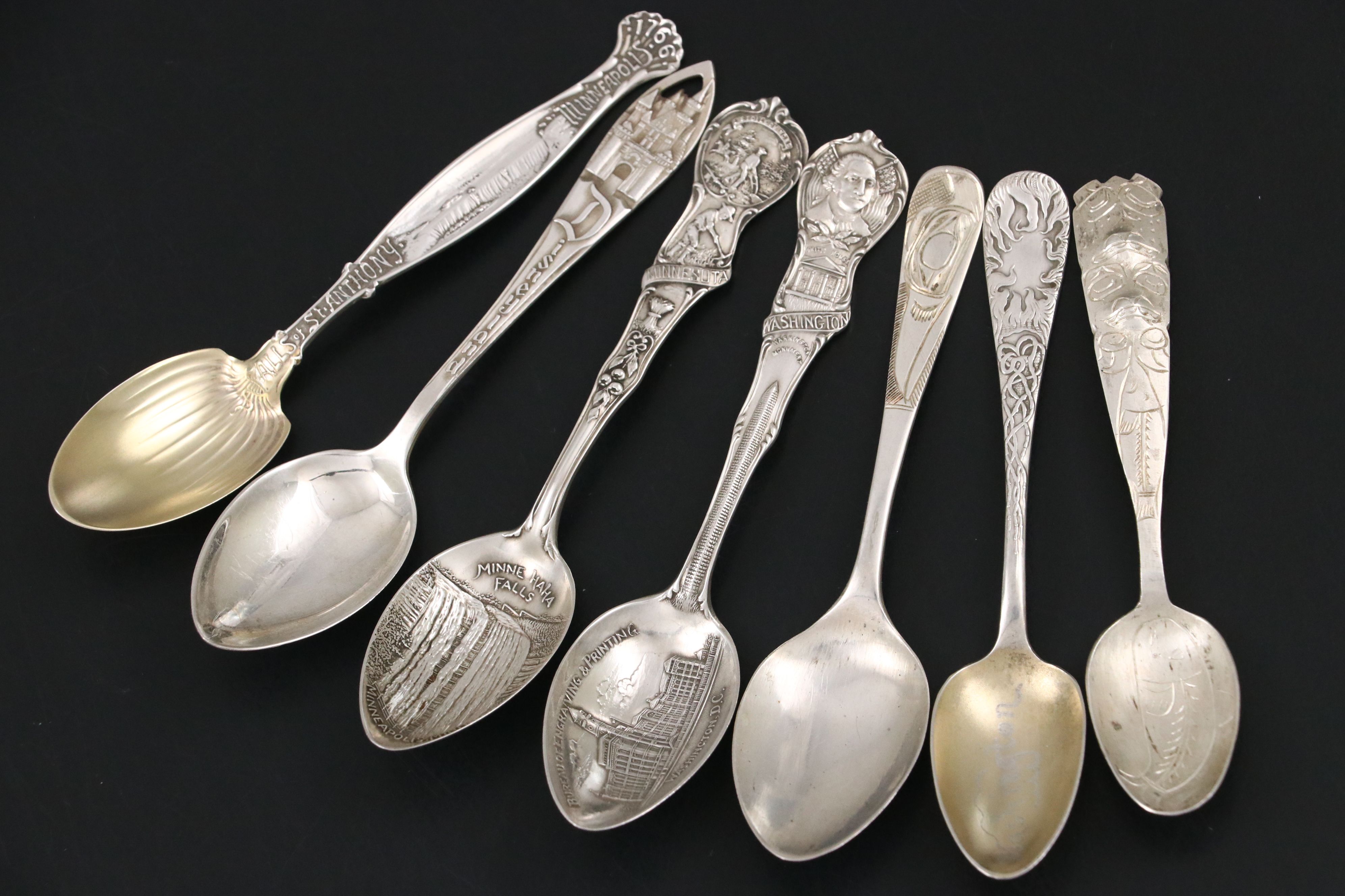 Sitka Tlingit 900 Silver with Other Sterling and 800 Silver Souvenir Spoons
