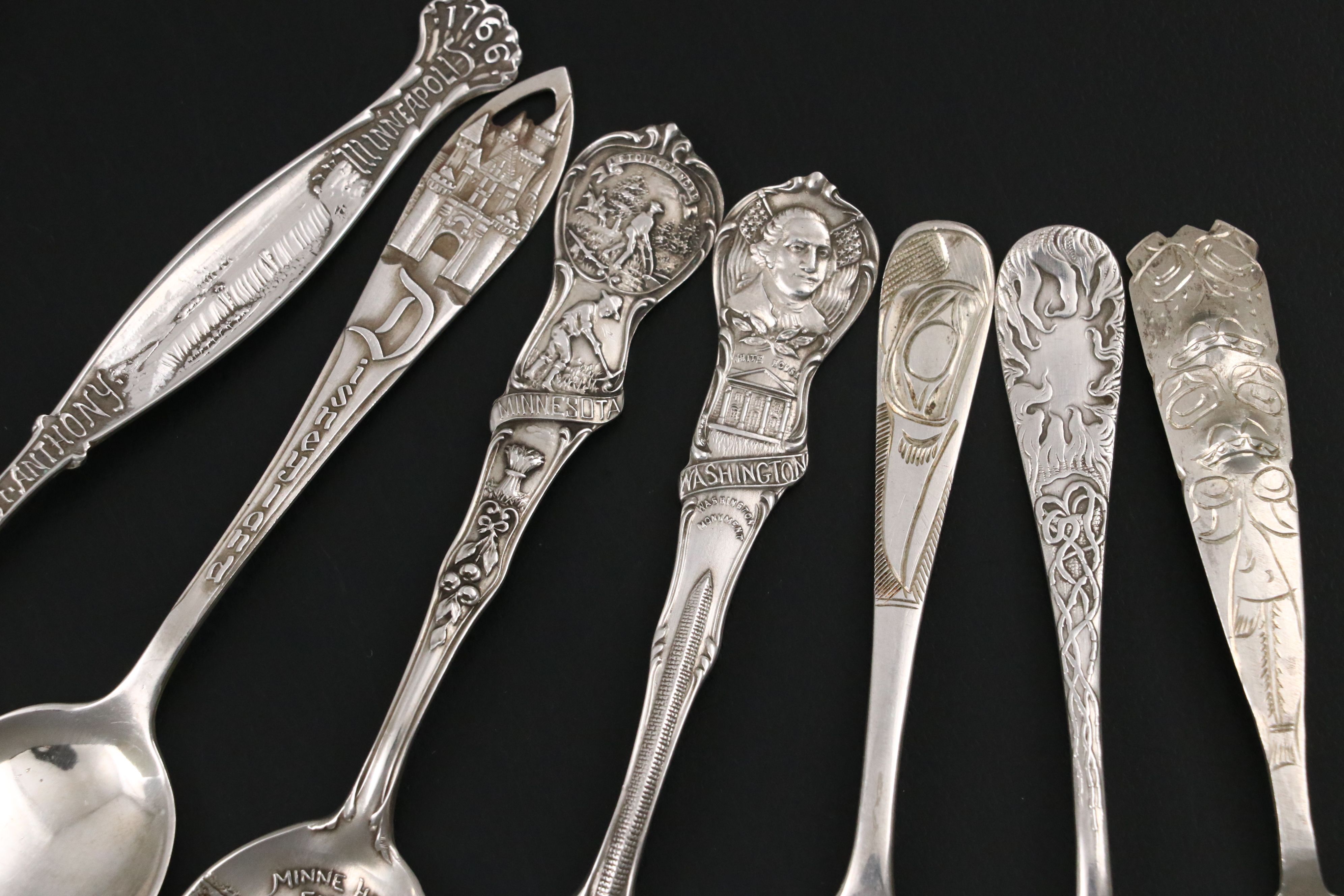 Sitka Tlingit 900 Silver with Other Sterling and 800 Silver Souvenir Spoons